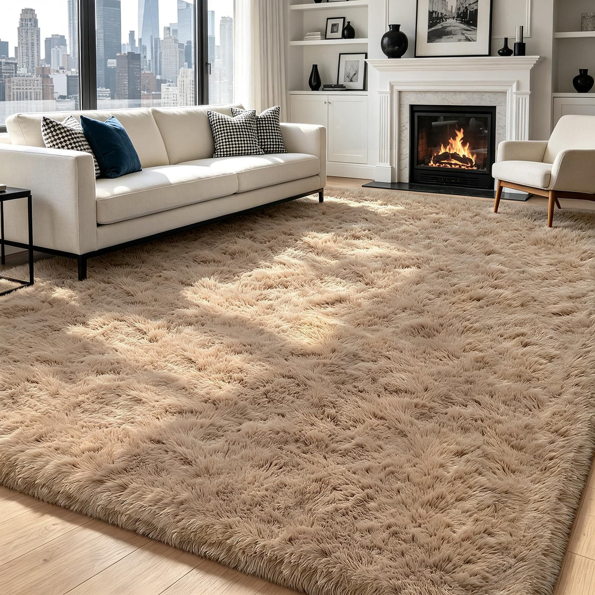 Beige 2x4 Area Rugs for Bedroom, Fluffy Shag Rug Small Rug Bedside Carpet