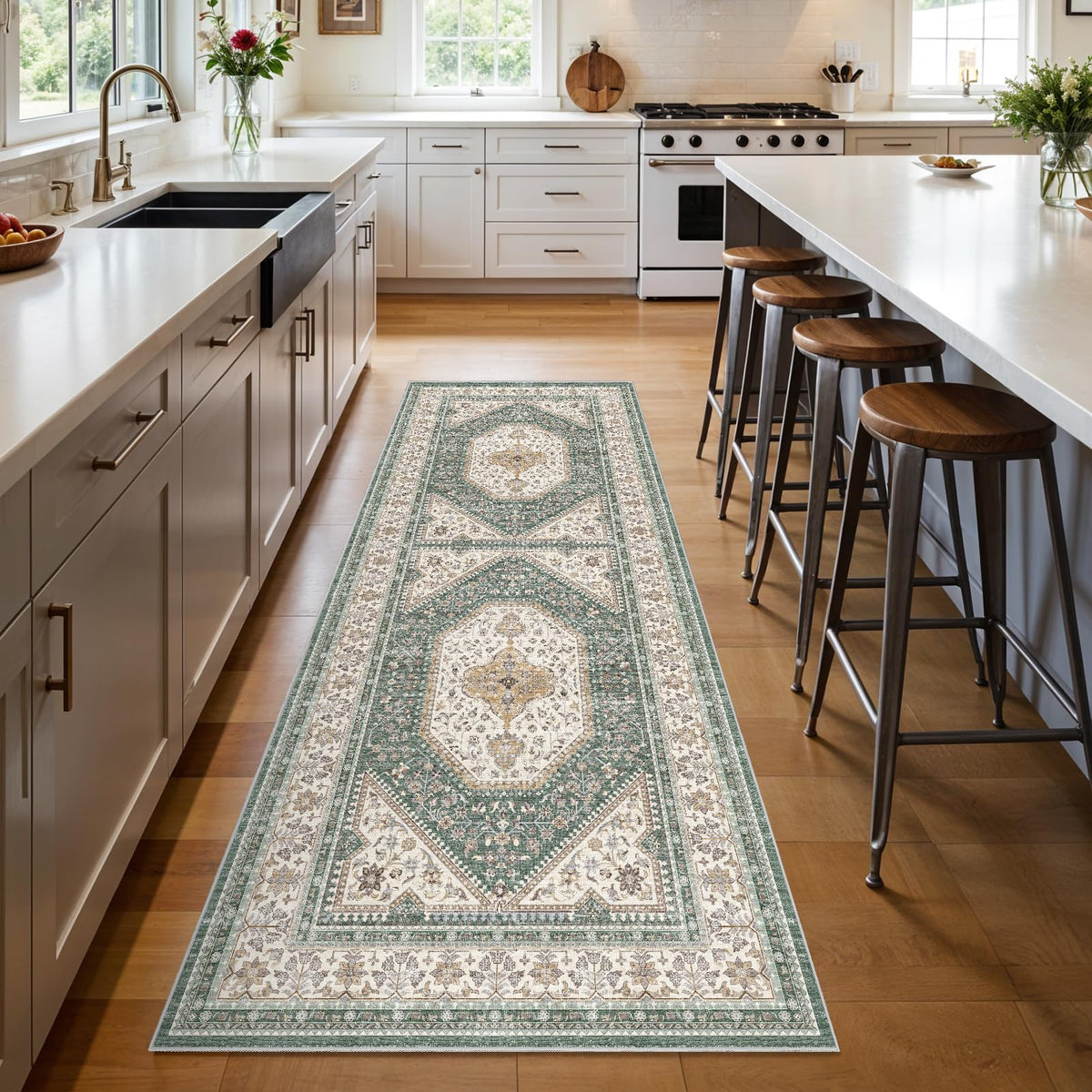 2x3 Washable Entryway Area Rug - Non-Slip Boho Throw Rugs Beige Gray