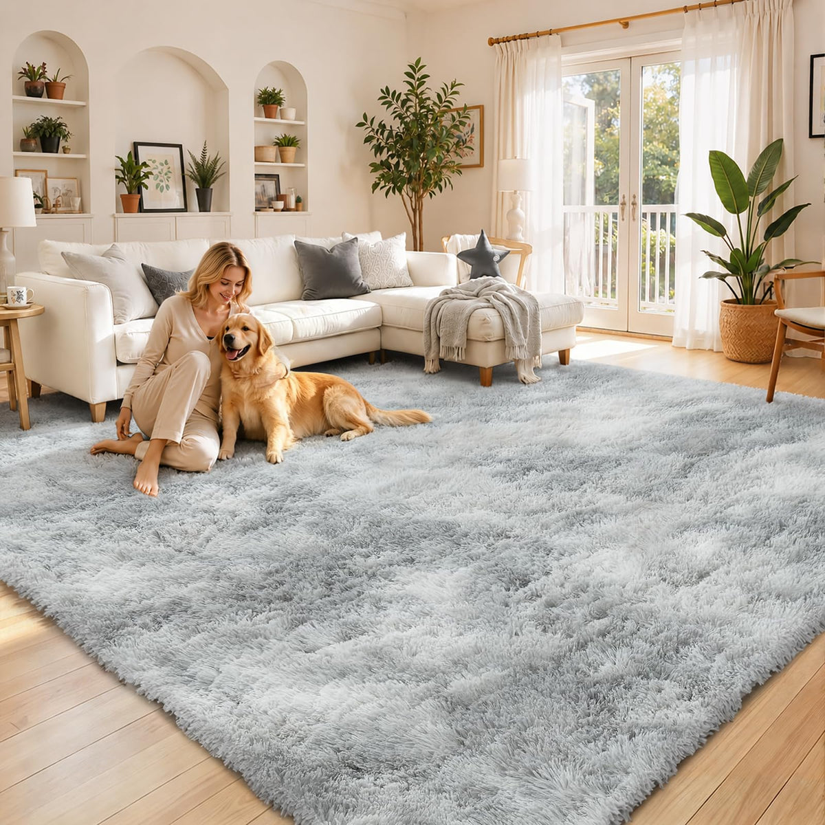 Small Shag Area Rug for Bedroom, 2x3 Cream Soft Plush Carpet