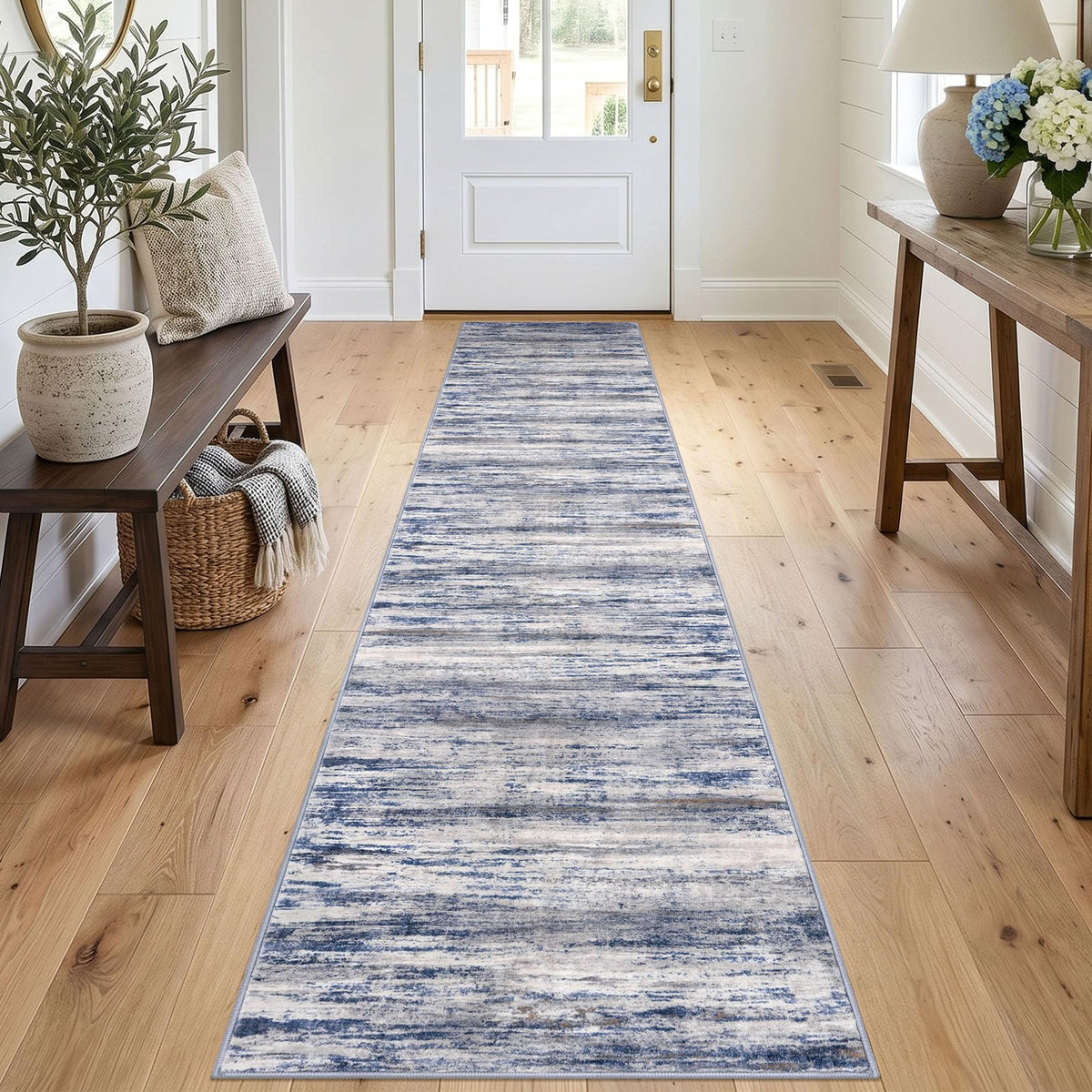 KOZYFLY Abstract Entryway Rug 2x3 Washable Door Mat Indoor Blue Beige