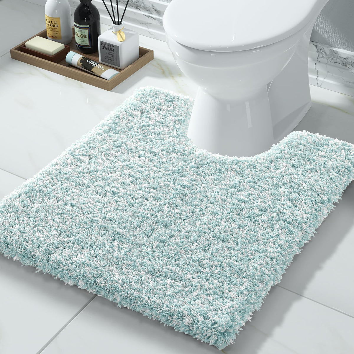 Yimobra Bathroom Rugs Non Slip Washable 32X20, Ultra Soft and Water Absorbent Bath Mats, Plush Fluffy Shower Mat Outside, Microfiber Thick Matts for Bathroom Floor/Tub, Light Gray and White
