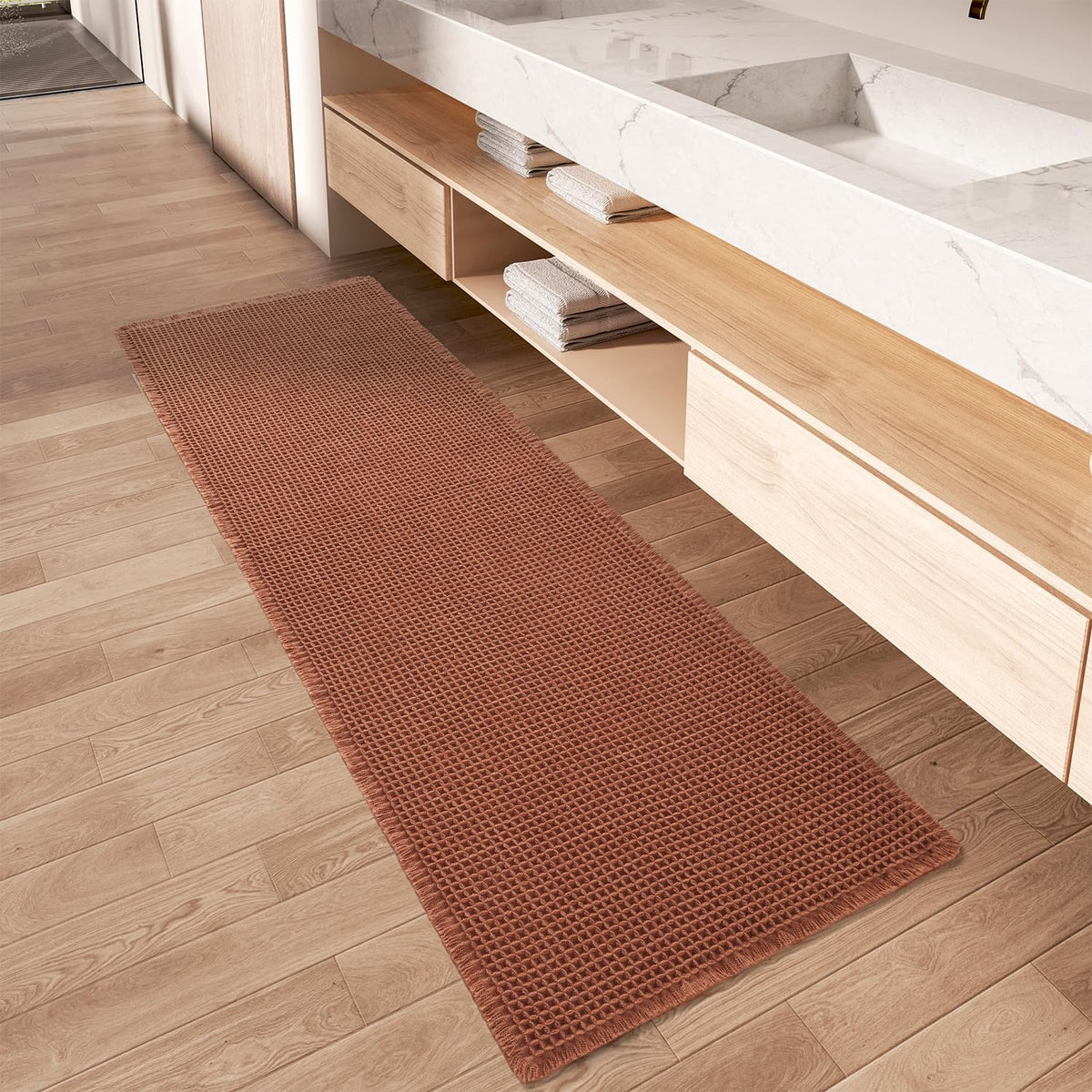 Upgraded Waffle Bath Mat Ultra Absorbent Non Slip Bathroom Mat, 17" x 24"