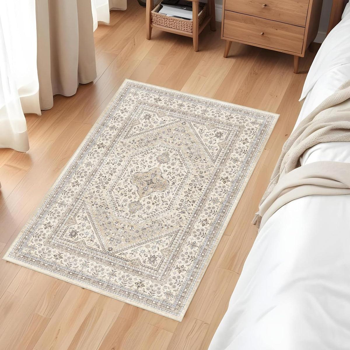 2x3 Washable Entryway Area Rug - Non-Slip Boho Throw Rugs Beige Gray