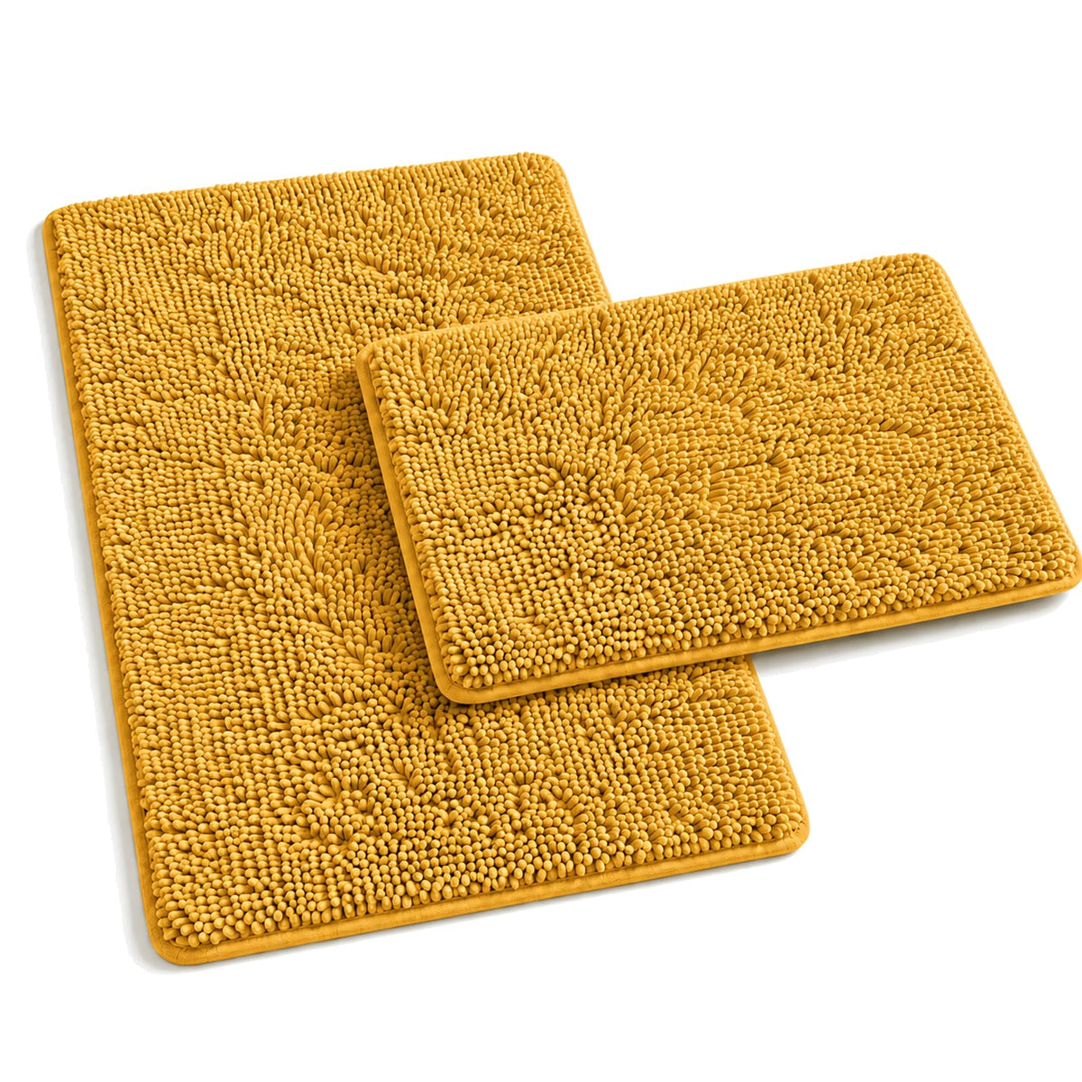 RUN HELIX Bathroom Rugs Set 2 Piece Thick Chenille Bath Mats, Soft Quick Dry Plush Absorbent Bath Rugs with Non-Slip PVC Backing, 32x20+24x16 Inch Black