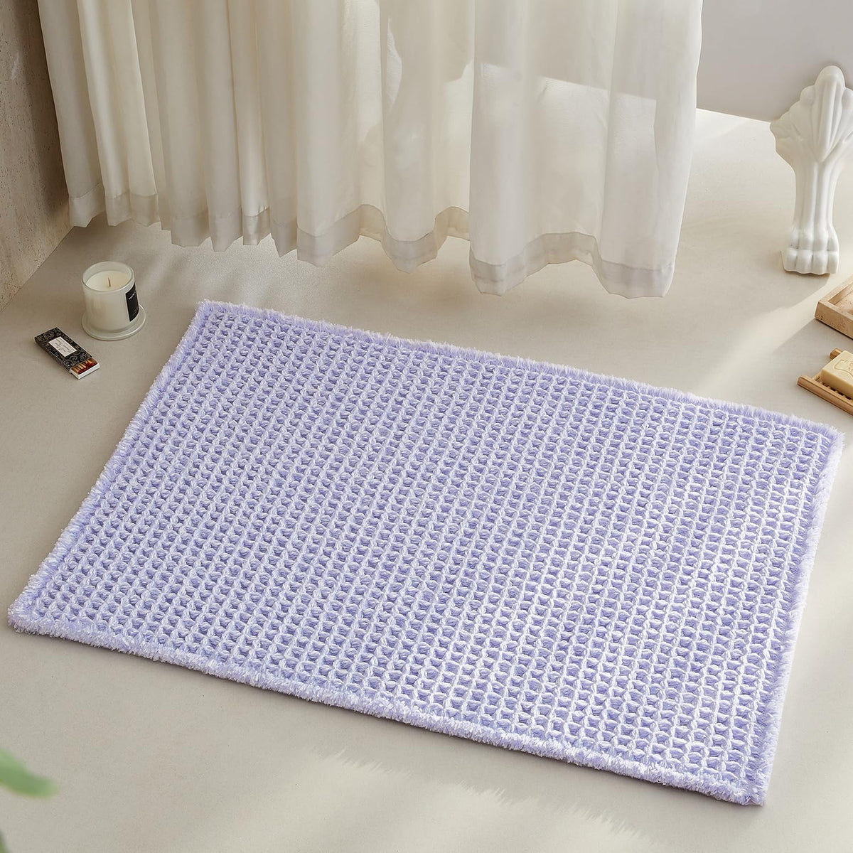 TYUU Waffle Bath Mat, Boho Bathroom Rugs Non Slip Washable, 30x20 Khaki