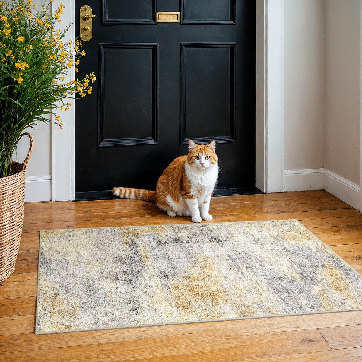 2x5 Runner Rug Washable Moroccan: Non Slip Kitchen Long Floor Mat Beige