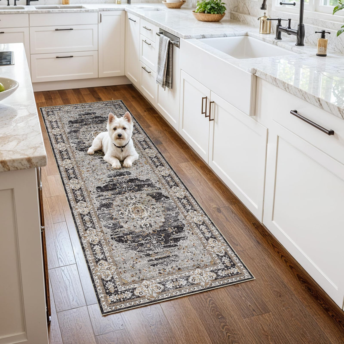 2x3 Washable Entryway Area Rug - Non-Slip Boho Throw Rugs Beige Gray