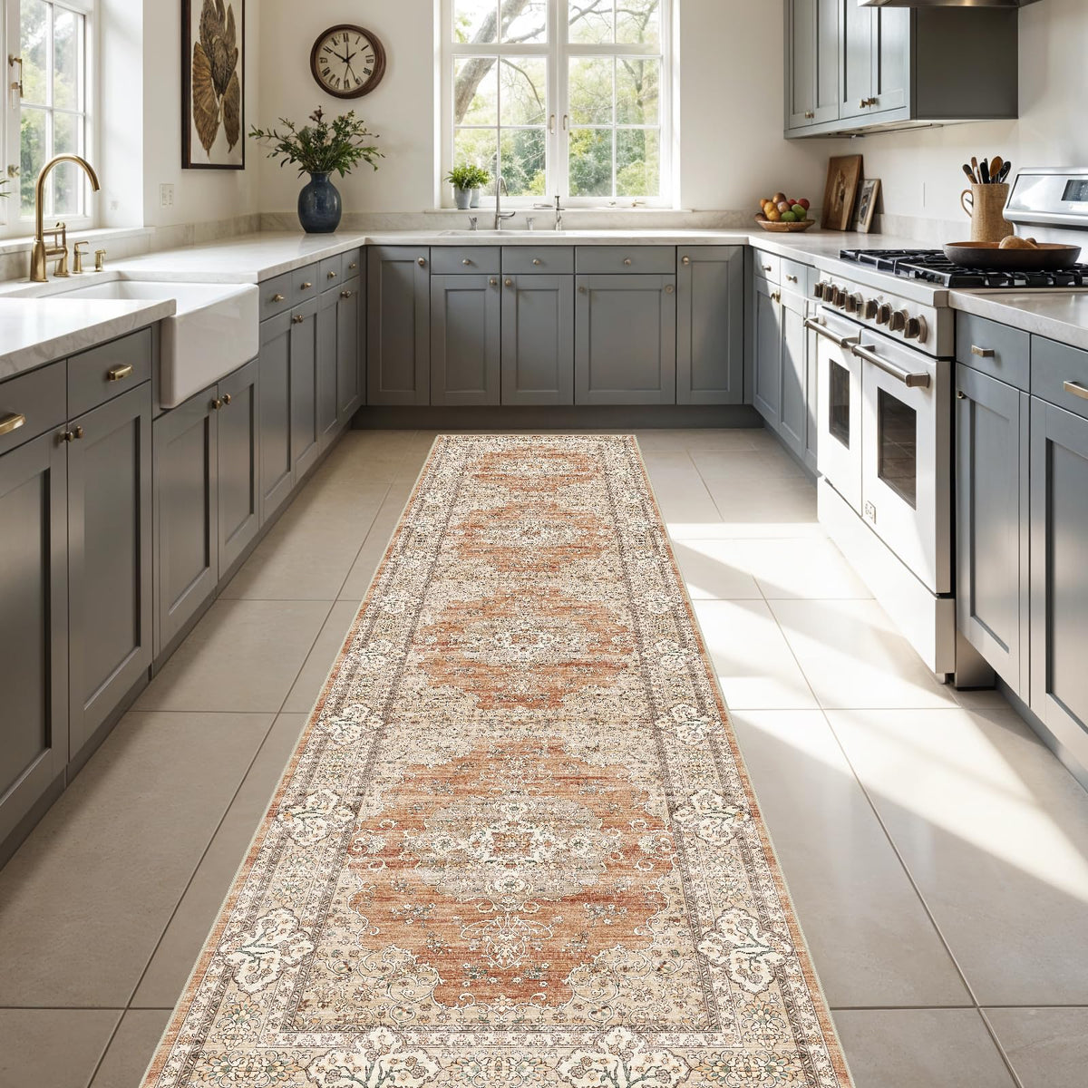 2x3 Washable Entryway Area Rug - Non-Slip Boho Throw Rugs Beige Gray