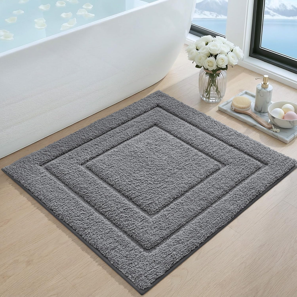 DEXI Bathroom Rugs 36x24, Non-Slip Bath Mat Soft Absorbent, Beige