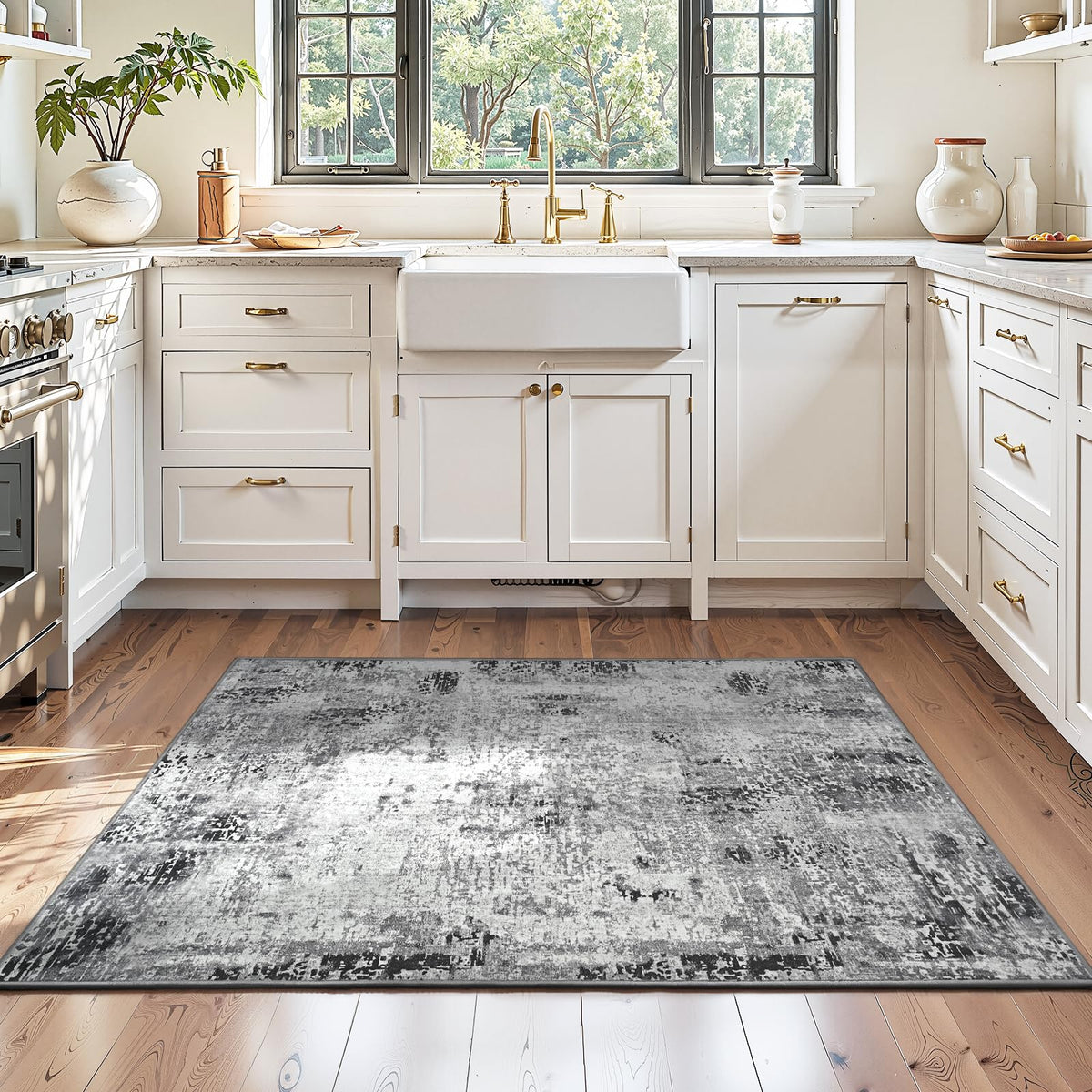 Ompaa 2x6 Rug Runners for Hallways Kitchen Runner Rug Non Slip Washable Grey Long Runner Rugs with Rubber Backing Soft Abstract Carpet Runner for Hallways, Kitchen, Bedroom, Bathroom, Entryway