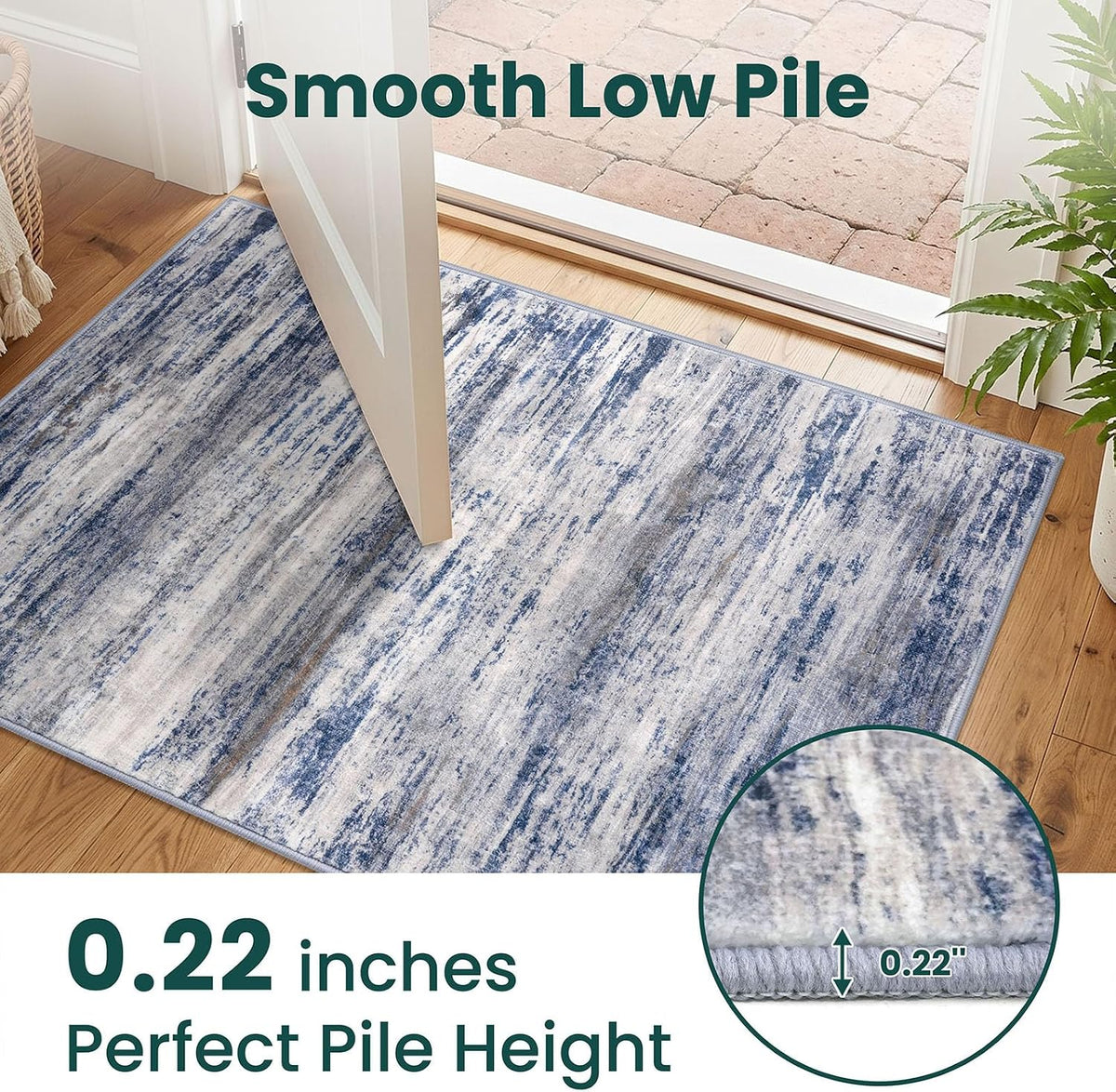 KOZYFLY Abstract Rugs for Entryway 2x3 Washable Small Area Rug Grey-Blue