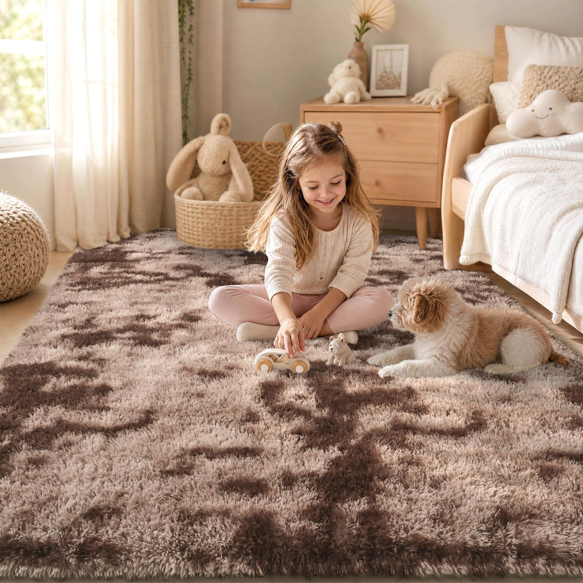 Zentavio 2x6 Runner Rugs for Hallway Shag Soft Bedroom Bedside Rugs Non Slip Fluffy Carpet for Kids Girls Boys Home Decor Aesthetic Dorm Nursery Tie-Dyed Black Grey
