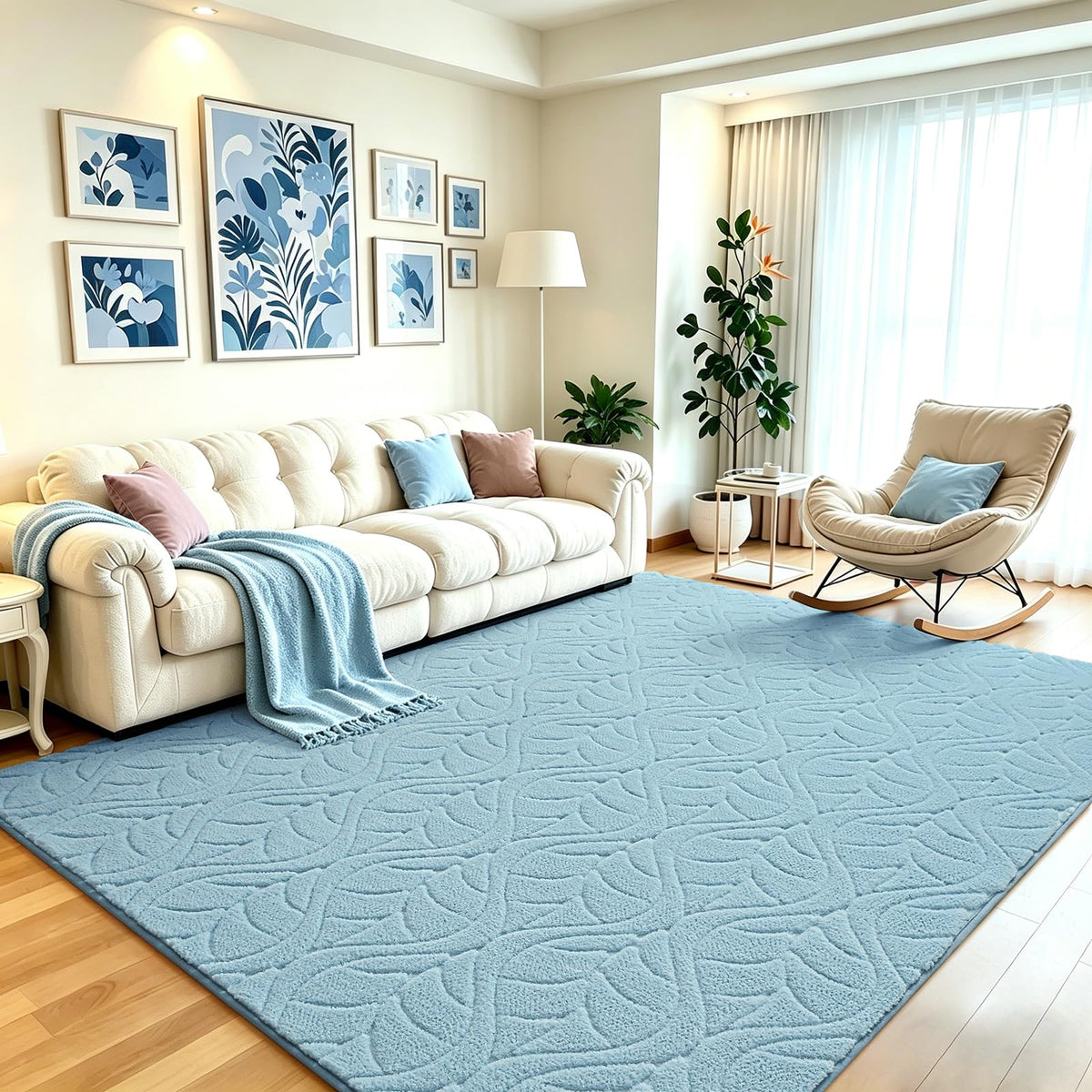 Grey Fluffy Area Rug for Bedroom, 3x5 Geometric Shag Rugs