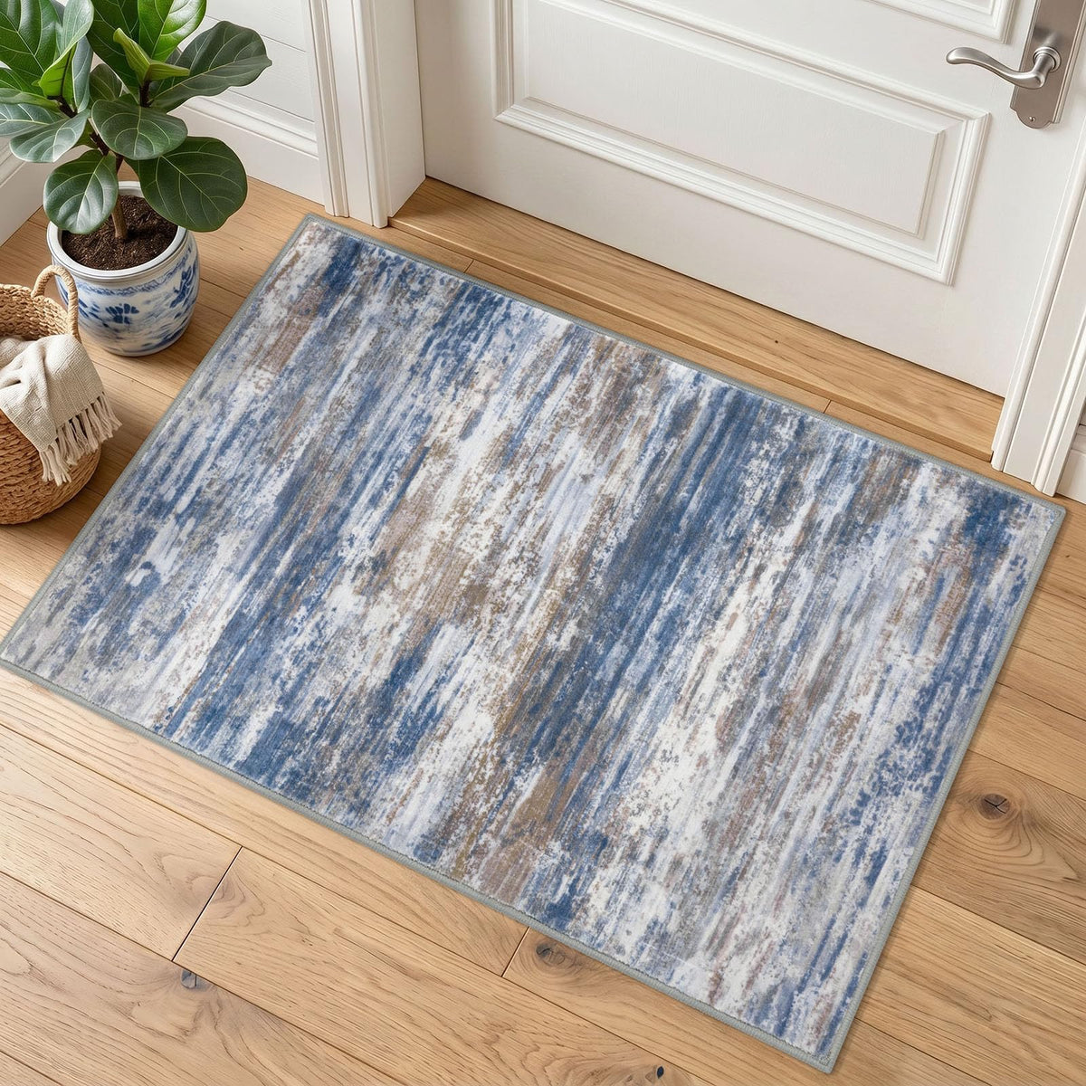 KOZYFLY Abstract Entryway Rug 2x3 Washable Door Mat Indoor Blue Beige