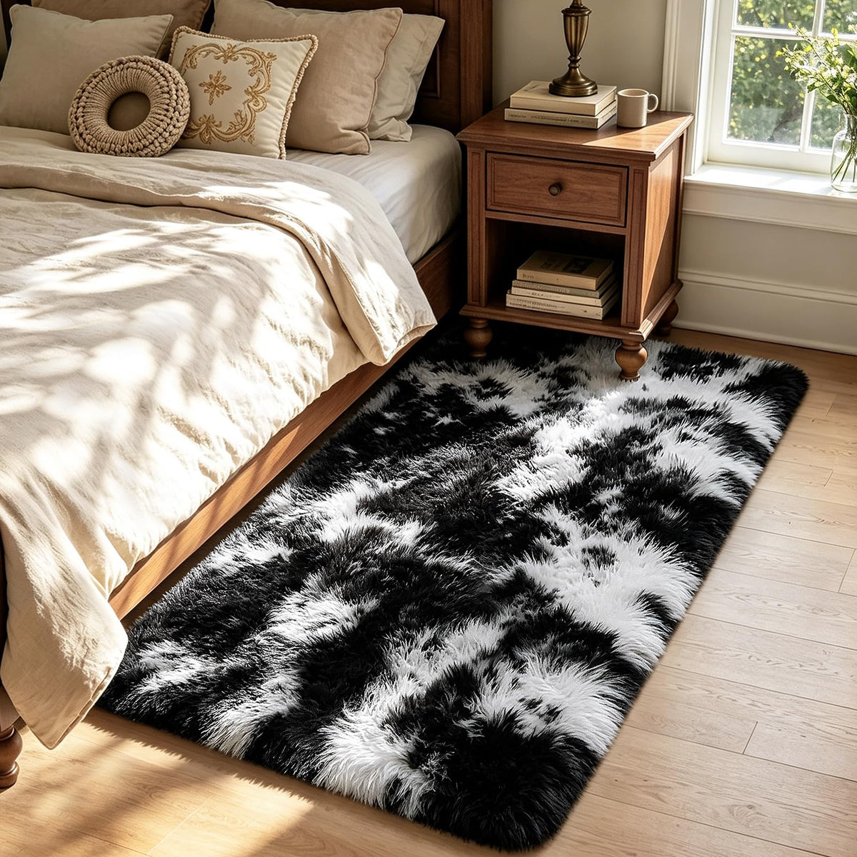 Beige 2x4 Area Rugs for Bedroom, Fluffy Shag Rug Small Rug Bedside Carpet