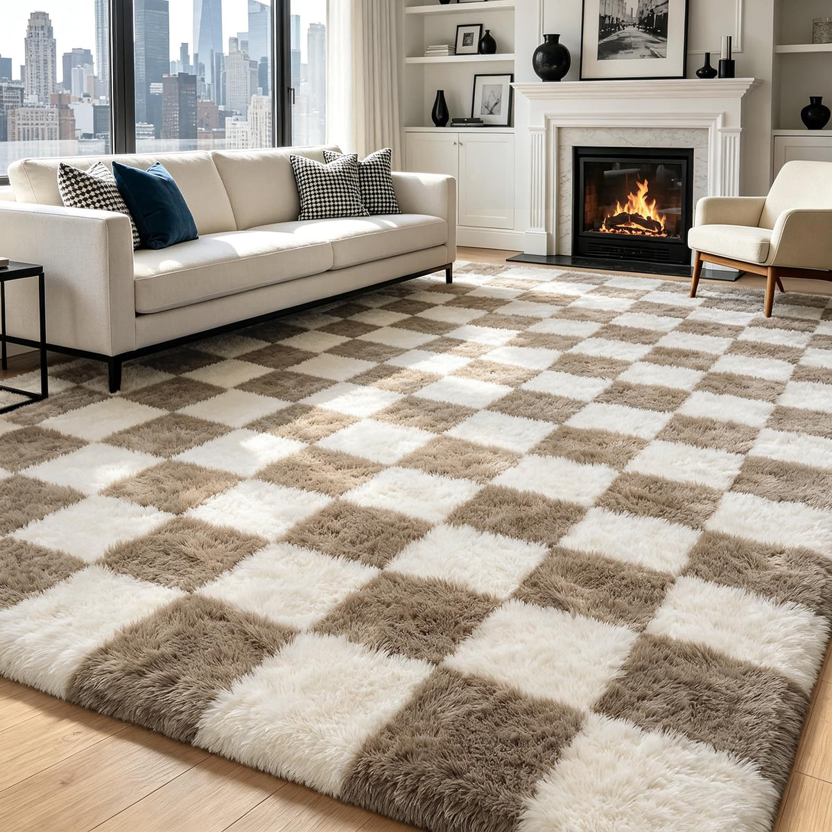 Beige 2x4 Area Rugs for Bedroom, Fluffy Shag Rug Small Rug Bedside Carpet