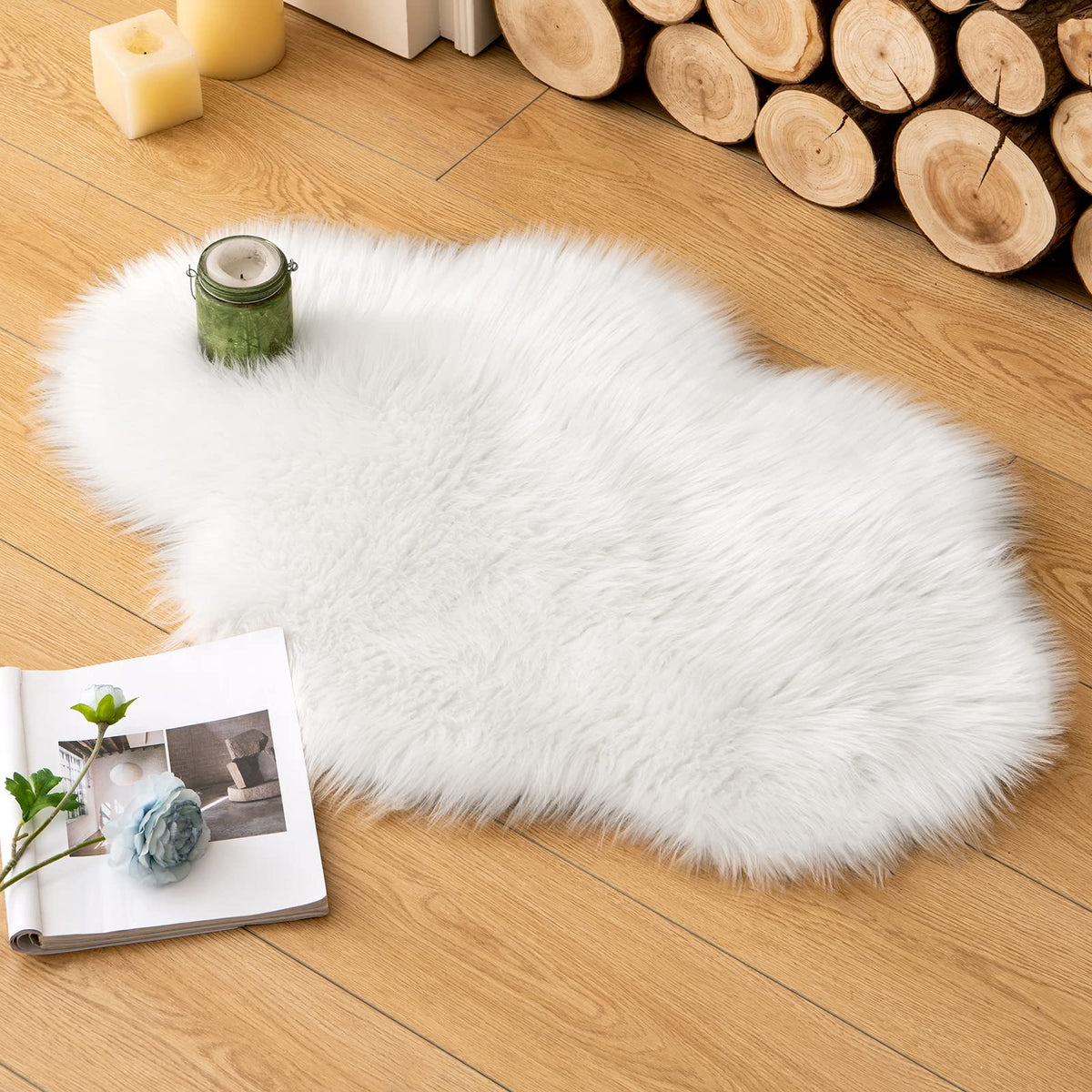 MIULEE Fluffy Area Rug 3x5 ft Faux Fur Sheepskin Rug for Bedroom White