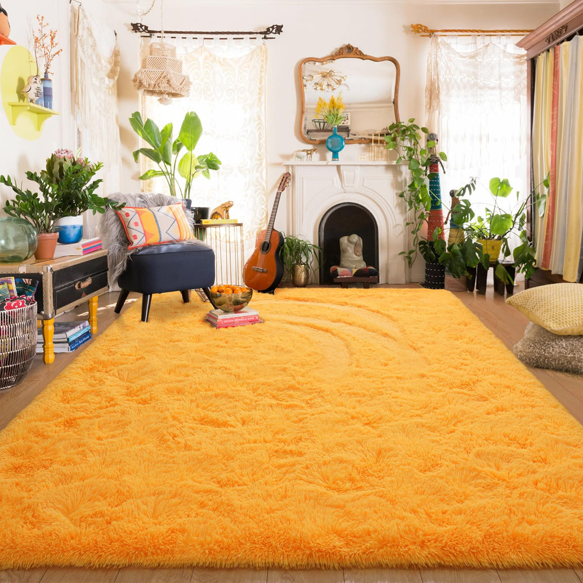 Amearea Shag Fluffy Small Rug, 2x4 Throw Rugs for Bedroom Girls, Black
