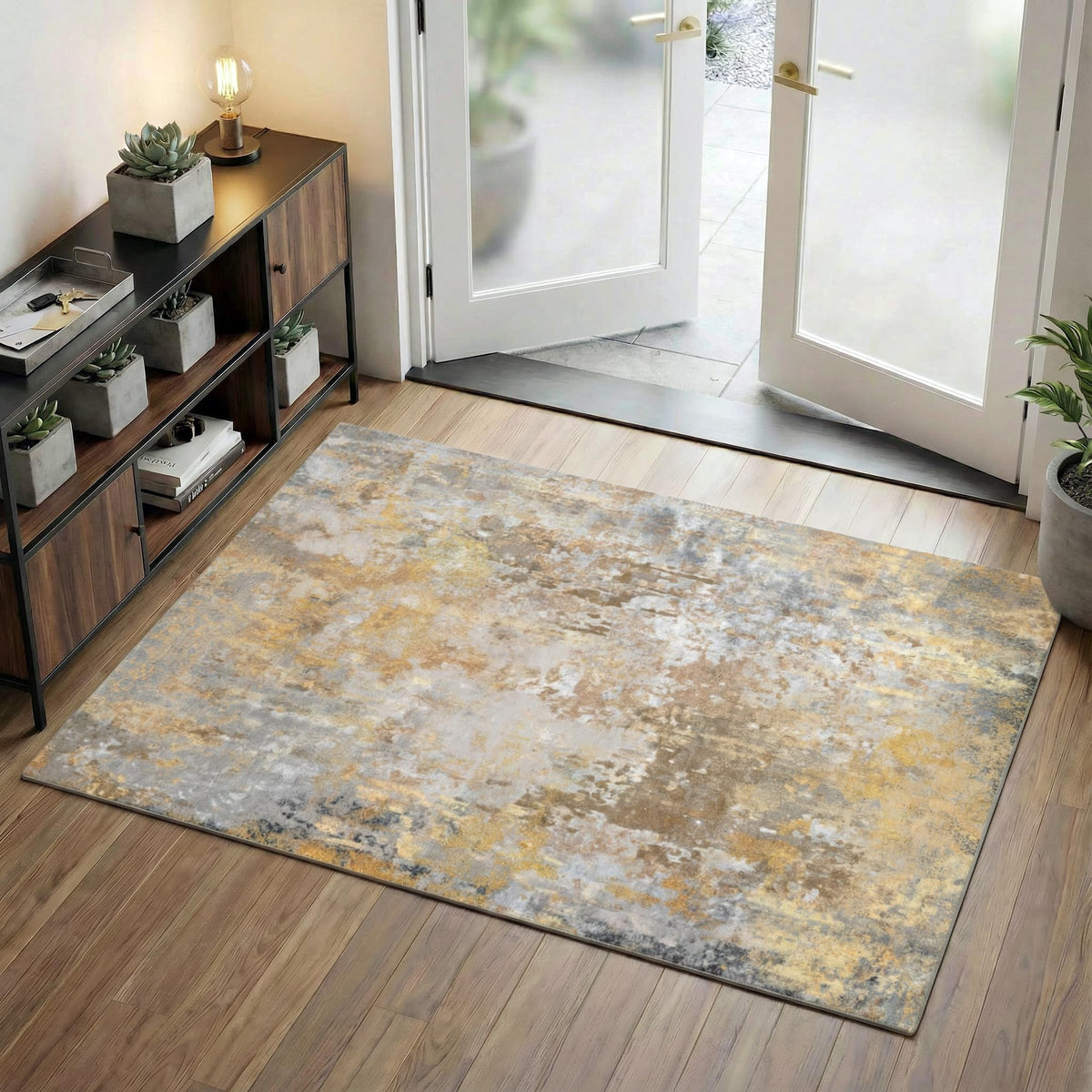Entryway Rug 2x3 Grey Door Mat Indoor Entrance 24x36, Washable Small Throw Rugs for Kitchen Floor, Entry, Front Door, Bedroom Bedside, Non-Slip Low Pile Stain & Fade Resistant, Abstract Gray