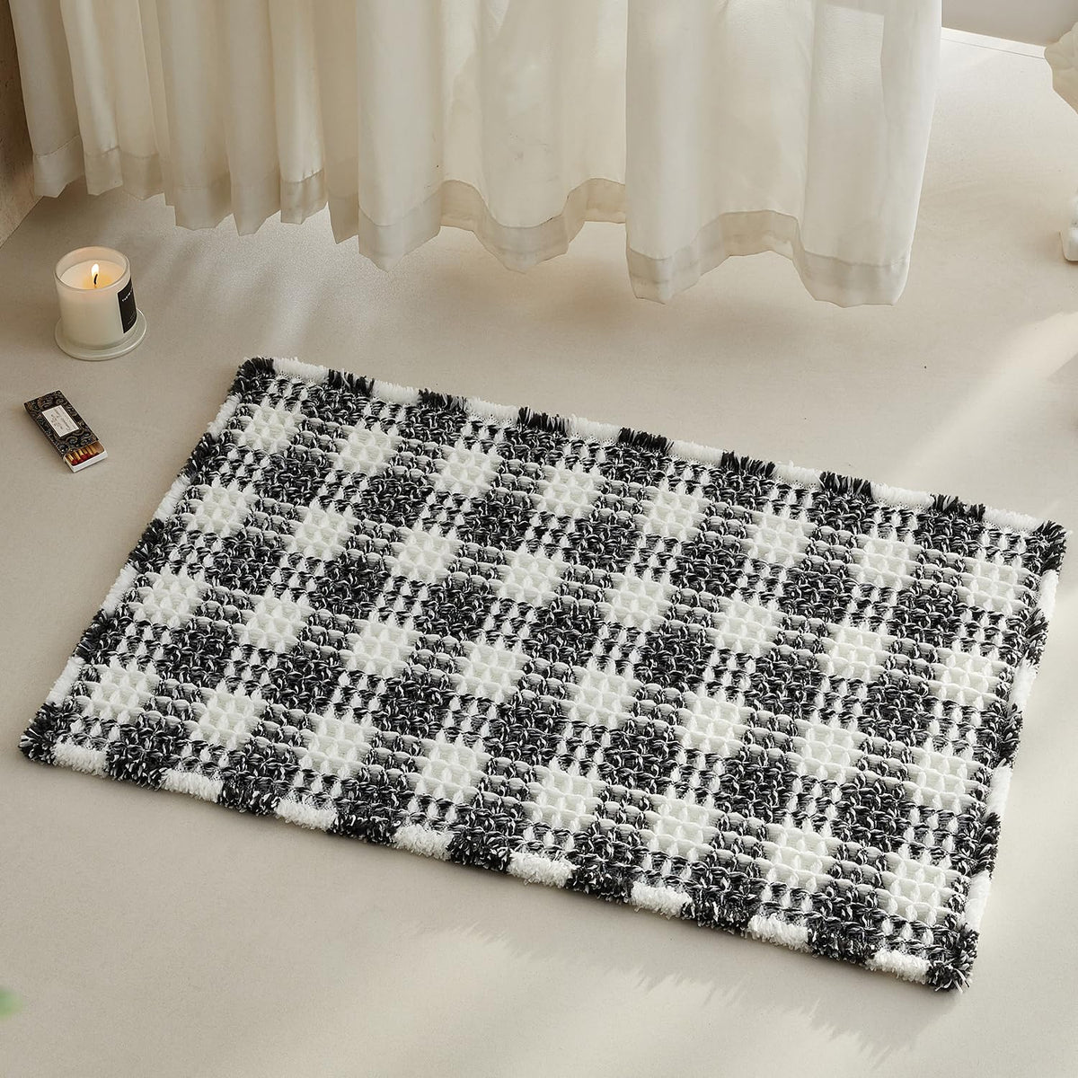 TYUU Waffle Bath Mat, Boho Bathroom Rugs Non Slip Washable, 30x20 Khaki
