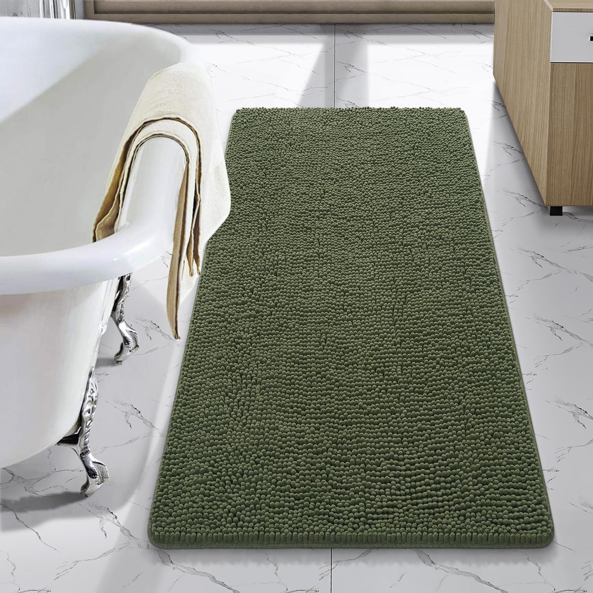 LOCHAS Luxury Bathroom Rug Shaggy Bath Mat 24 x 60 Inch, Gray