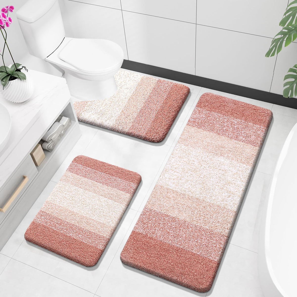 OLANLY Microfiber Bathroom Rugs Sets 3 Piece, Absorbent Bath Mats, Grey