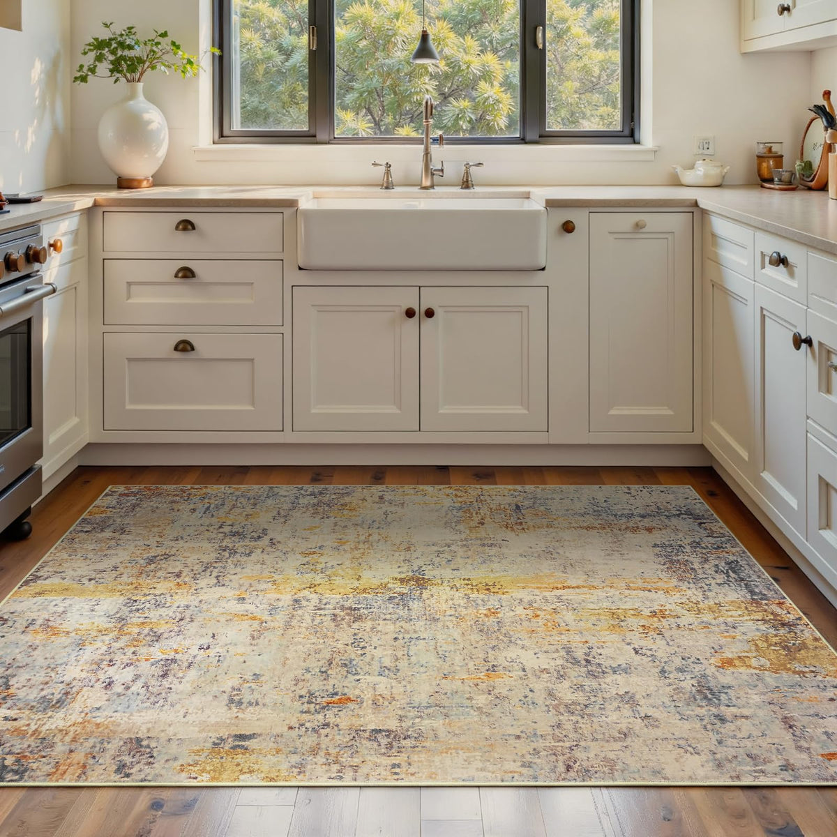 Ompaa 2x6 Rug Runners for Hallways Kitchen Runner Rug Non Slip Washable Grey Long Runner Rugs with Rubber Backing Soft Abstract Carpet Runner for Hallways, Kitchen, Bedroom, Bathroom, Entryway