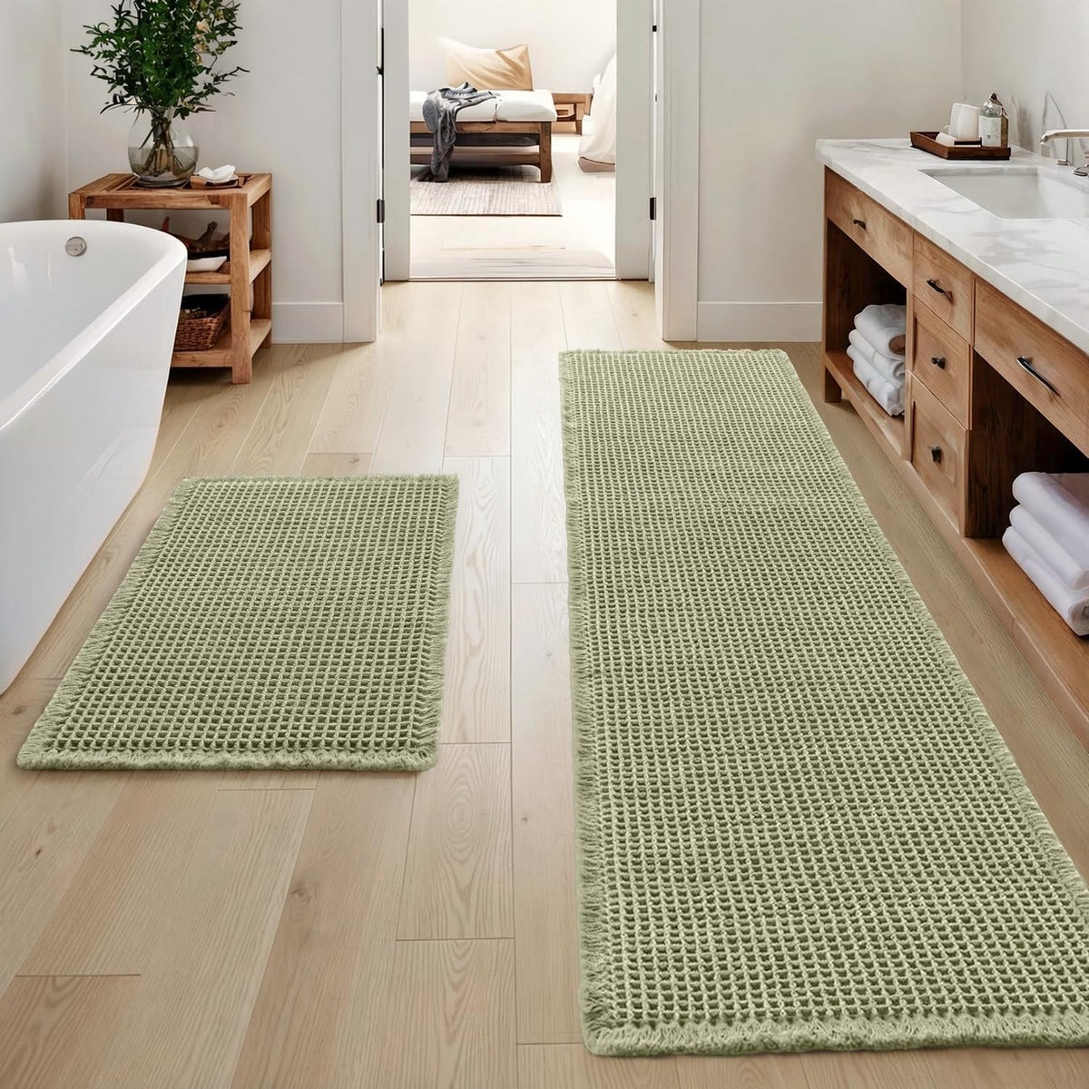 MIULEE Set of 2 Waffle Bathroom Rugs Boho Bath Mat Brown 18x30 Inch