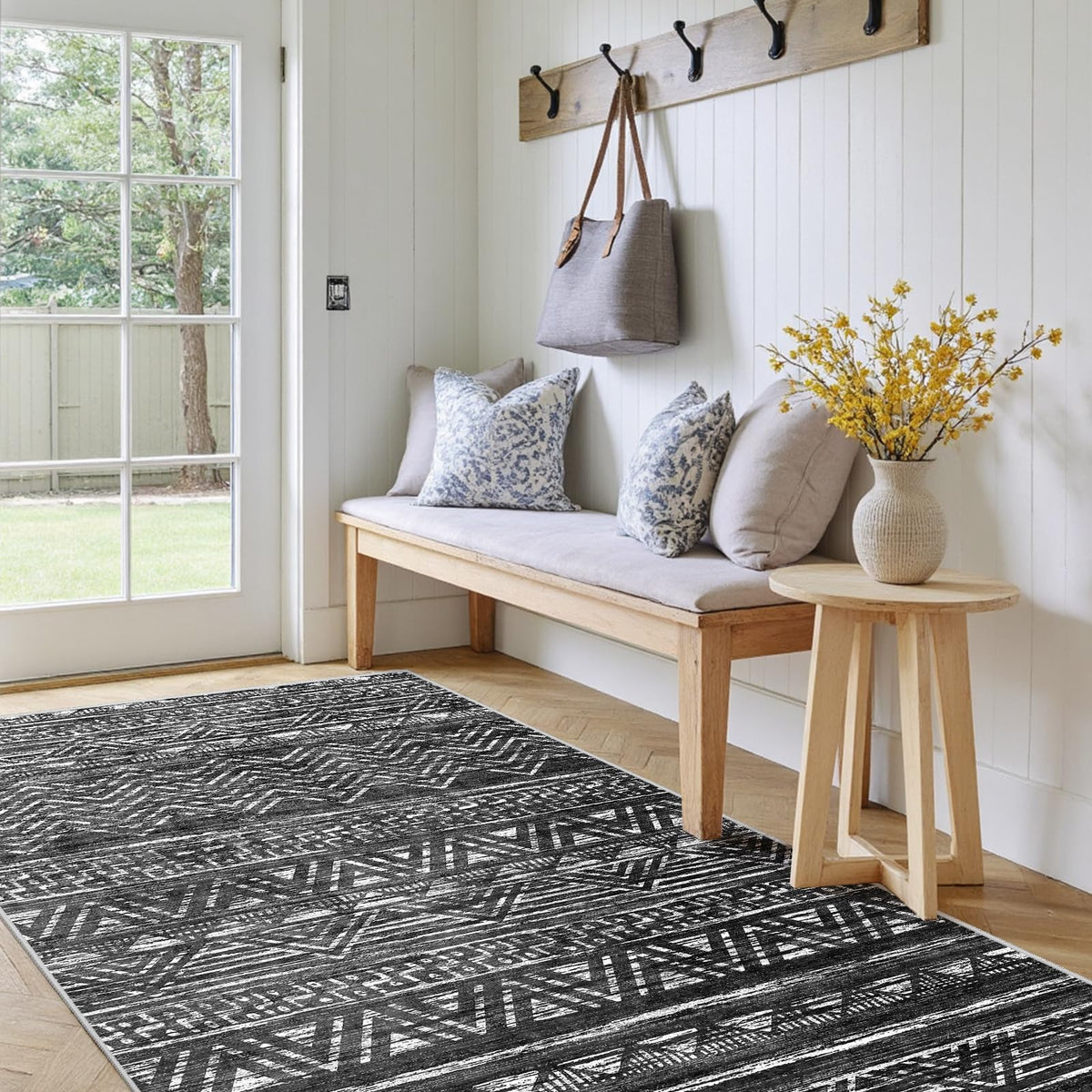 2x5 Runner Rug Washable Moroccan: Non Slip Kitchen Long Floor Mat Beige