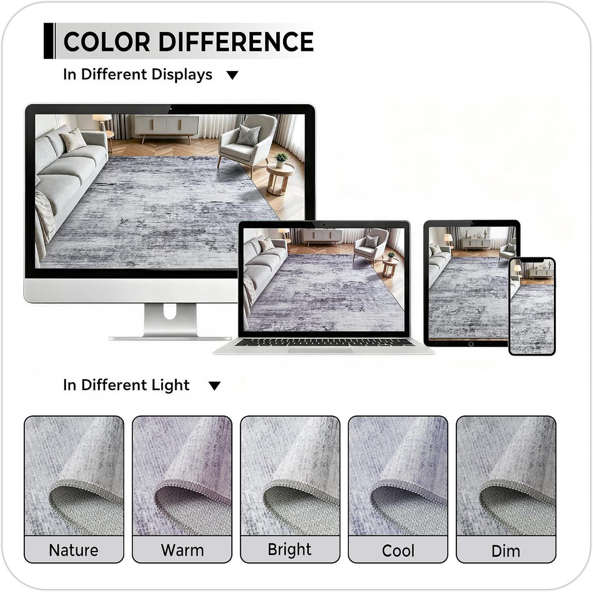 Toneed Washable 2x6 Non-Slip Runner Rug for Hallway Kitchen, Grey