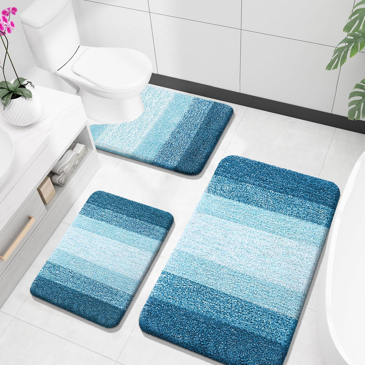 OLANLY Microfiber Bathroom Rugs Sets 3 Piece, Absorbent Bath Mats, Grey
