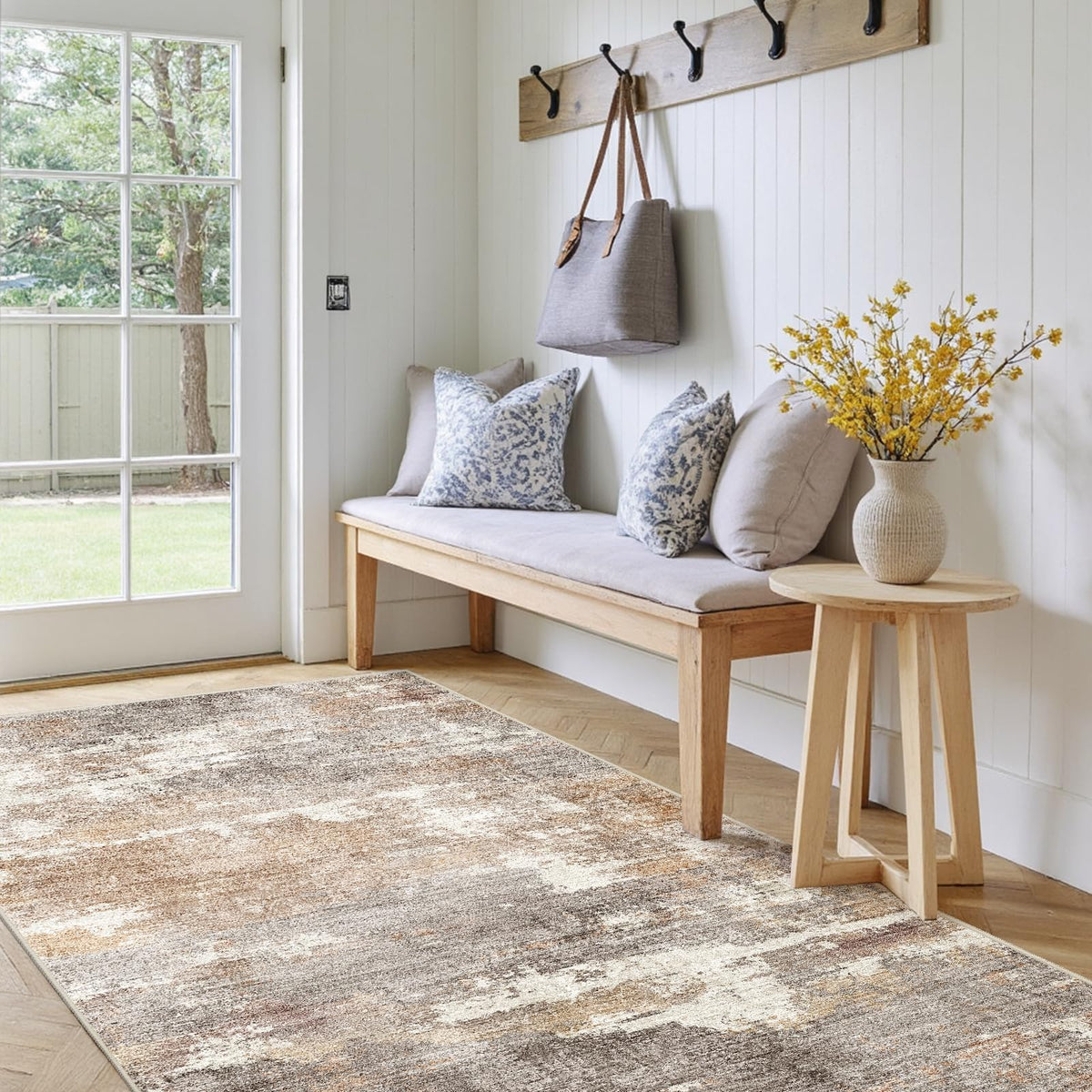 2x5 Runner Rug Washable Moroccan: Non Slip Kitchen Long Floor Mat Beige