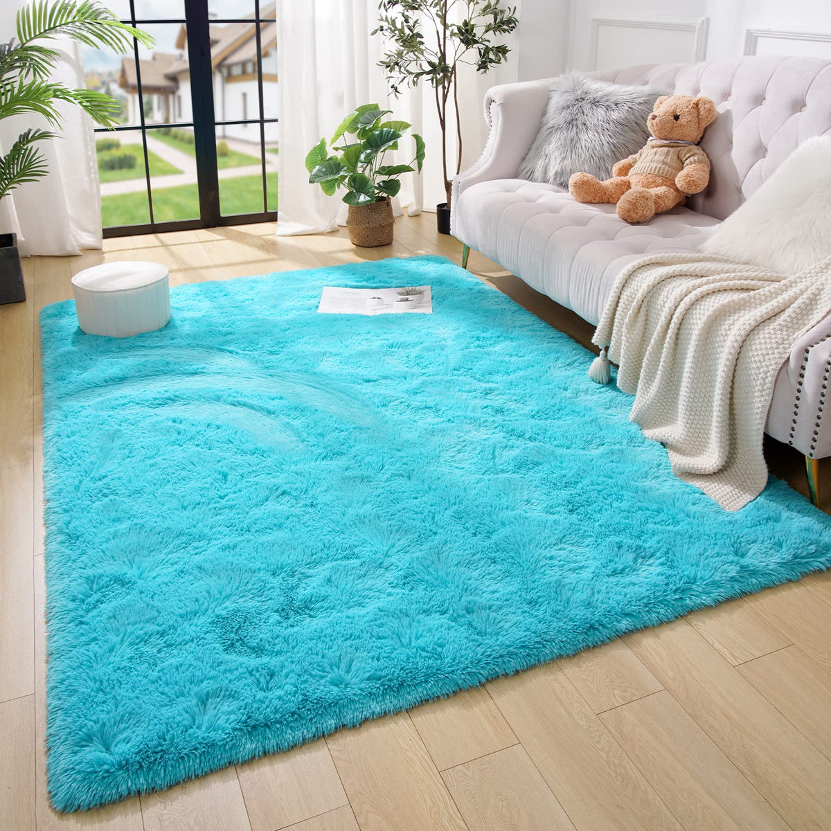 Amearea Shag Fluffy Small Rug, 2x4 Throw Rugs for Bedroom Girls, Black