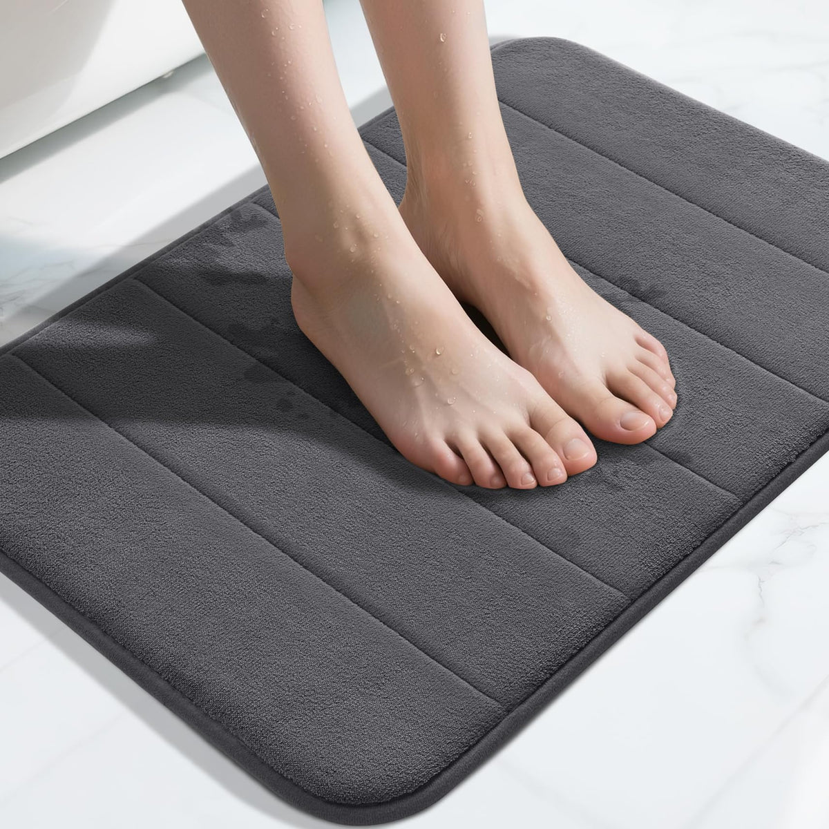 Yimobra Memory Foam Bath Mat, Super Soft & Absorbent Bathroom Rug, Grey