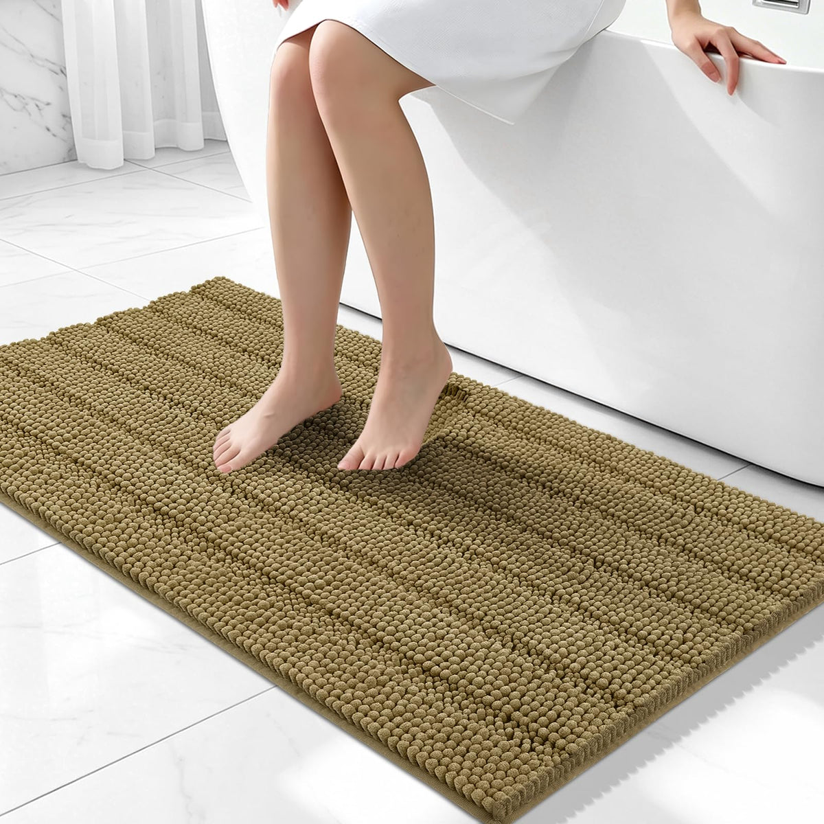 Bcoimo Small Bath Rug Mat,24x17 Chenille Non Slip Gray Bathroom Shower Mat
