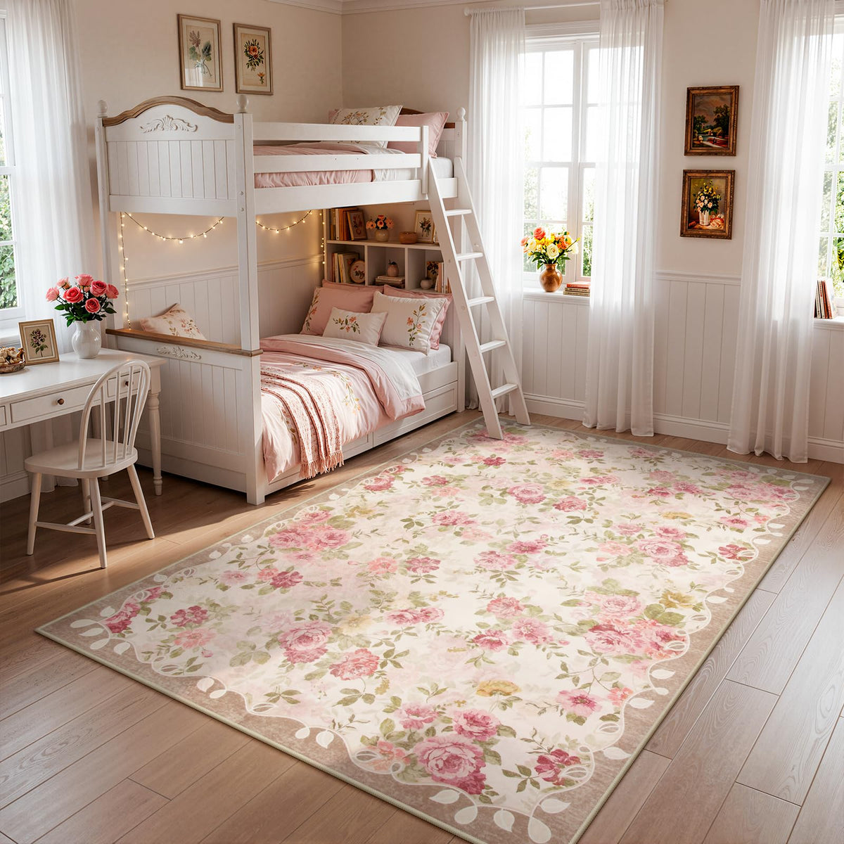 Lahome Floral Pink Bathroom Rug Runners for Hallways Non Slip 2x6