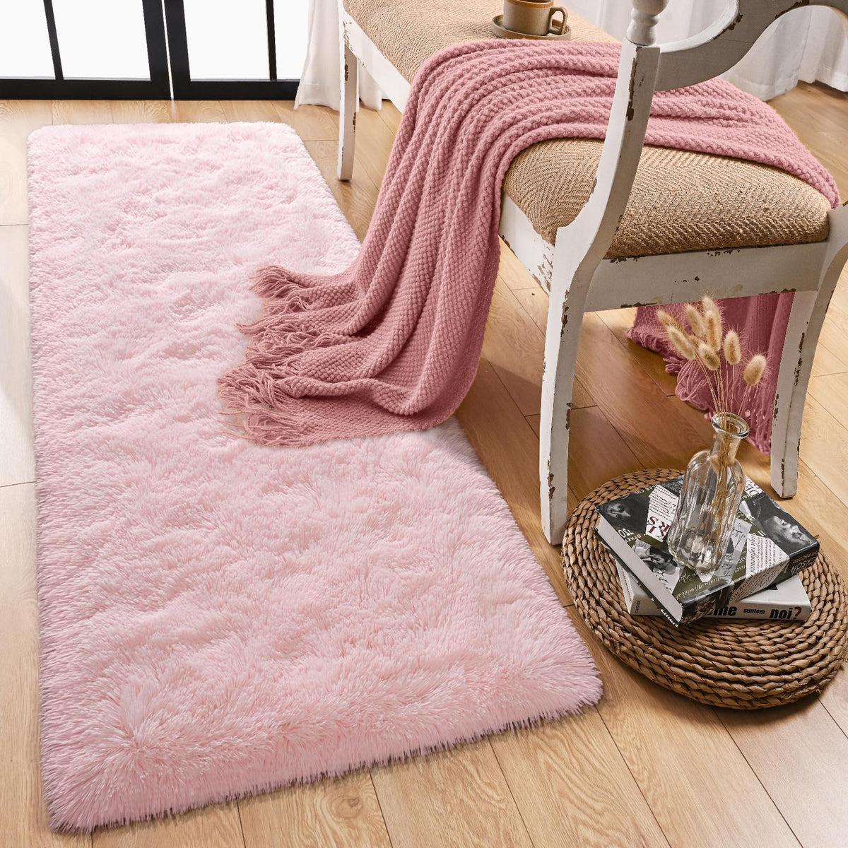 Runner Rug for Bedroom, 2x6 Soft Shag Fluffy Area Rugs for Girls Boy's Room, Plush Shaggy Carpet with Non-Slip Bottom for Living Room Dorm, Olive Green