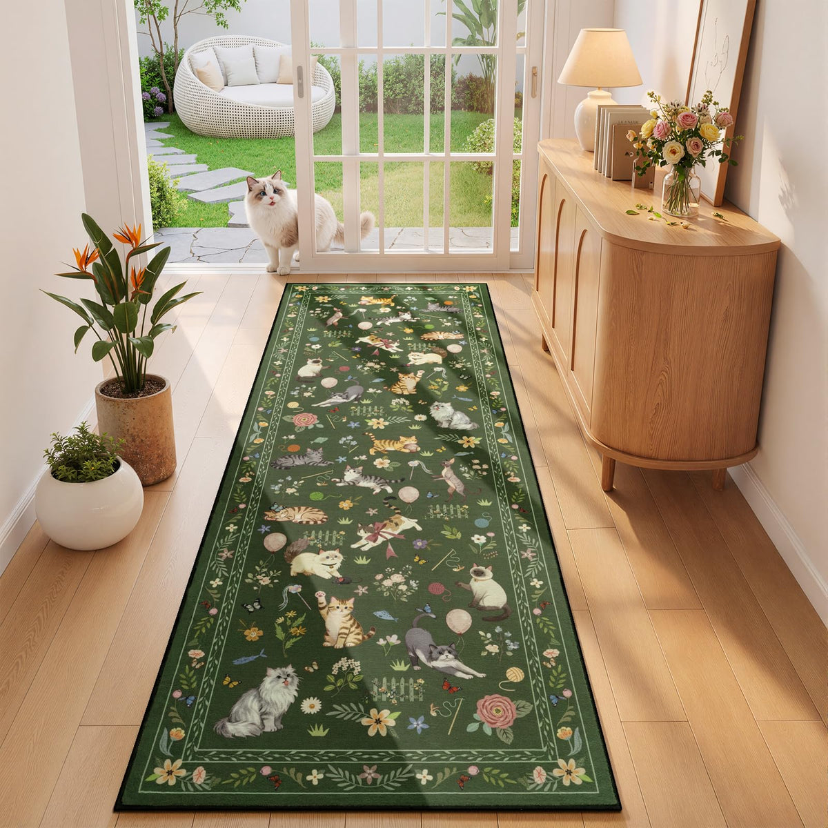 Unirea 2x3 Black Cute Cat Area Rug for Kitchen Entryway, Washable Door Mat