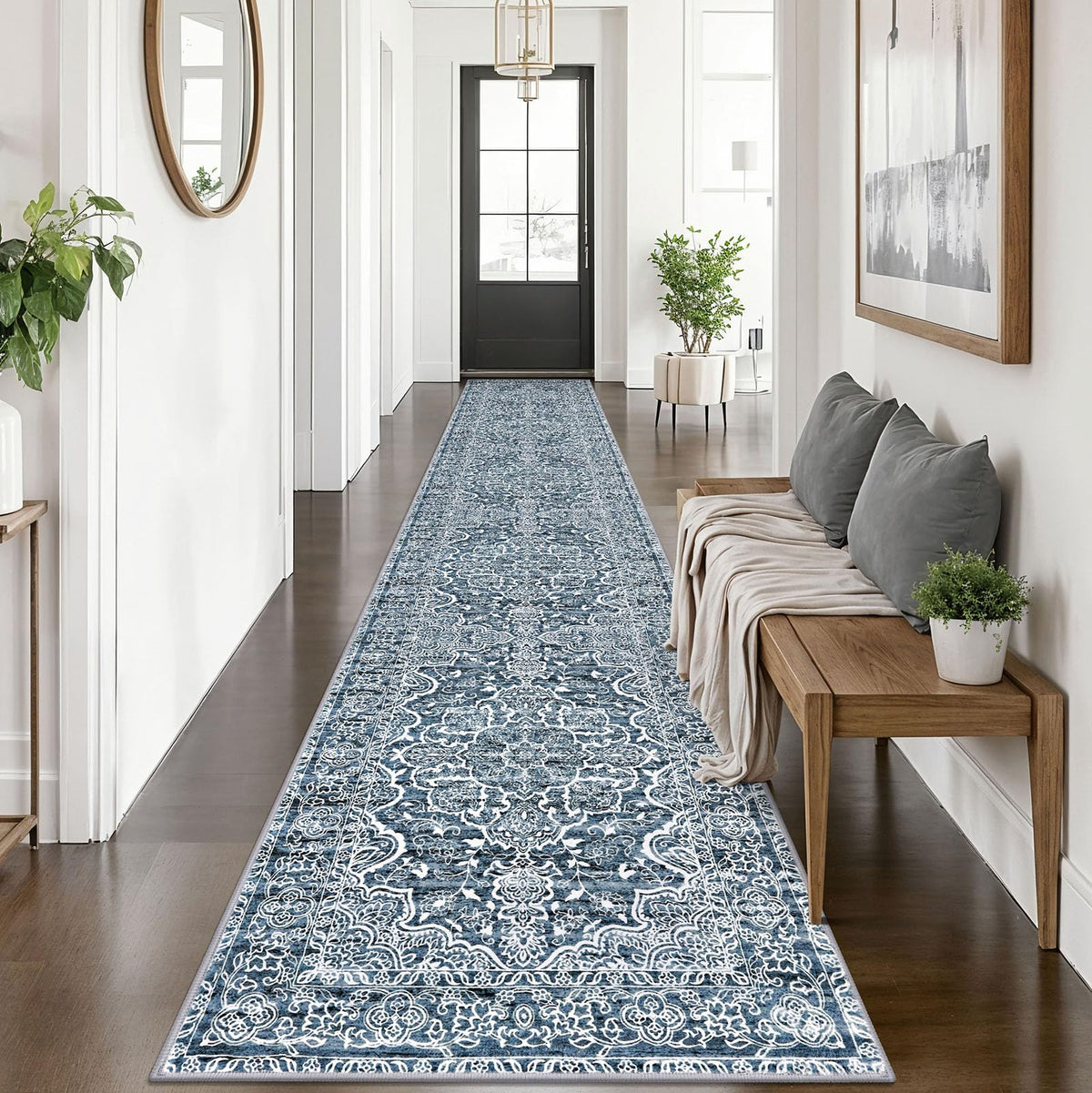 KUTA Entryway Rugs Indoor Washable Small Area Rug 2x3 Blue Entrance Carpet
