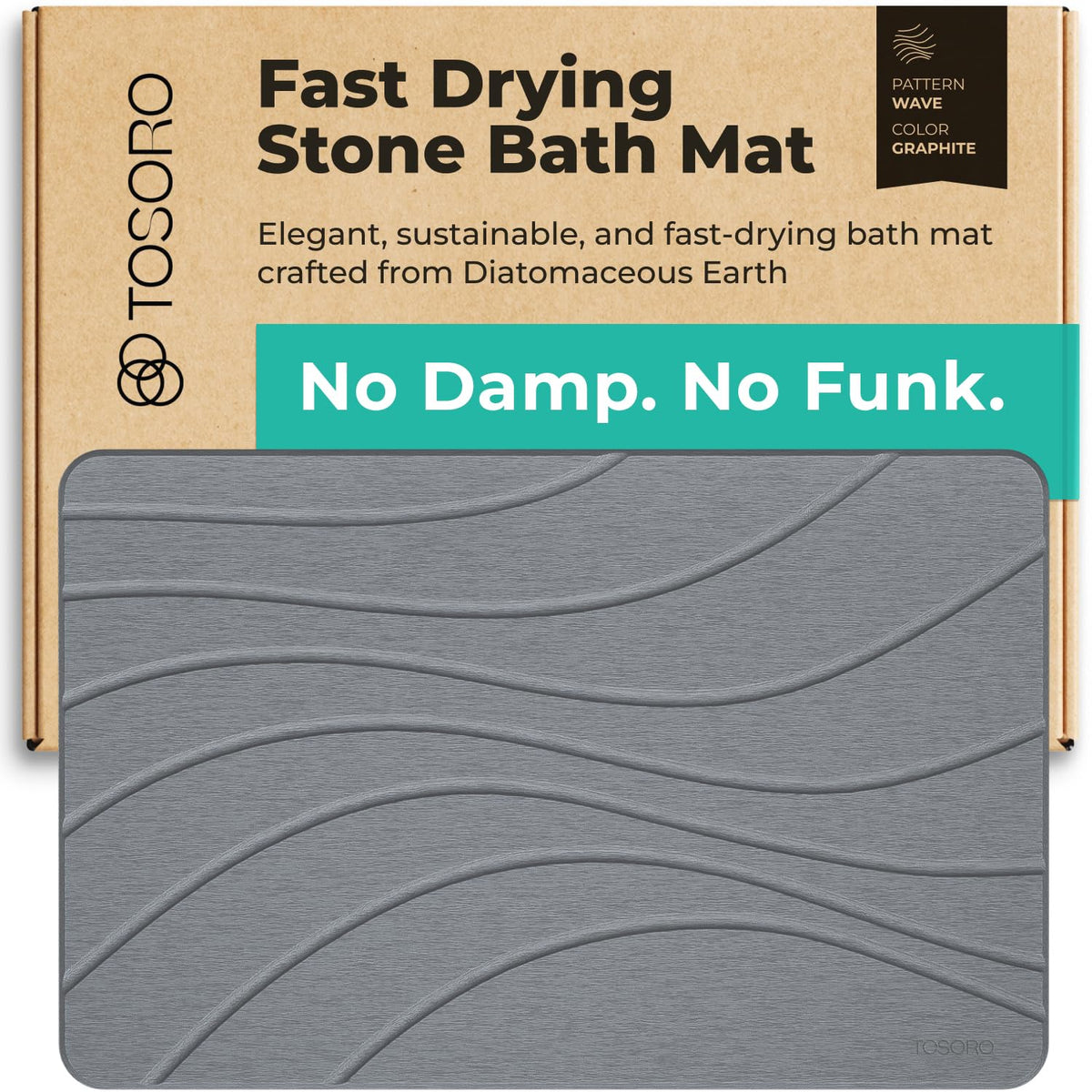 TOSORO - Stone Bath Mat Diatomaceous Earth Shower Mat Non-Slip Super Absorbent Diatomite Stone Bath Mats for Bathroom Floor Quick Drying Natural Easy to Clean (23.5 x 15) - Sandstone