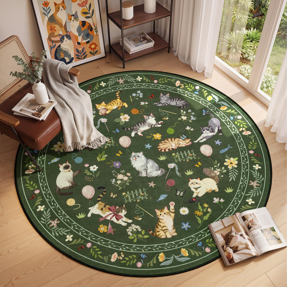 Unirea 2x3 Black Cute Cat Area Rug for Kitchen Entryway, Washable Door Mat
