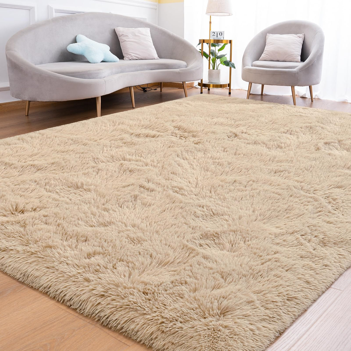 Goideal Fluffy Runner Rug for Bedroom Living Room, 2x6 Olive Green Bedside Rugs, Faux Fur Shag Modern Carpet Ultra Soft Girls Boys Room Home Decor, Solid