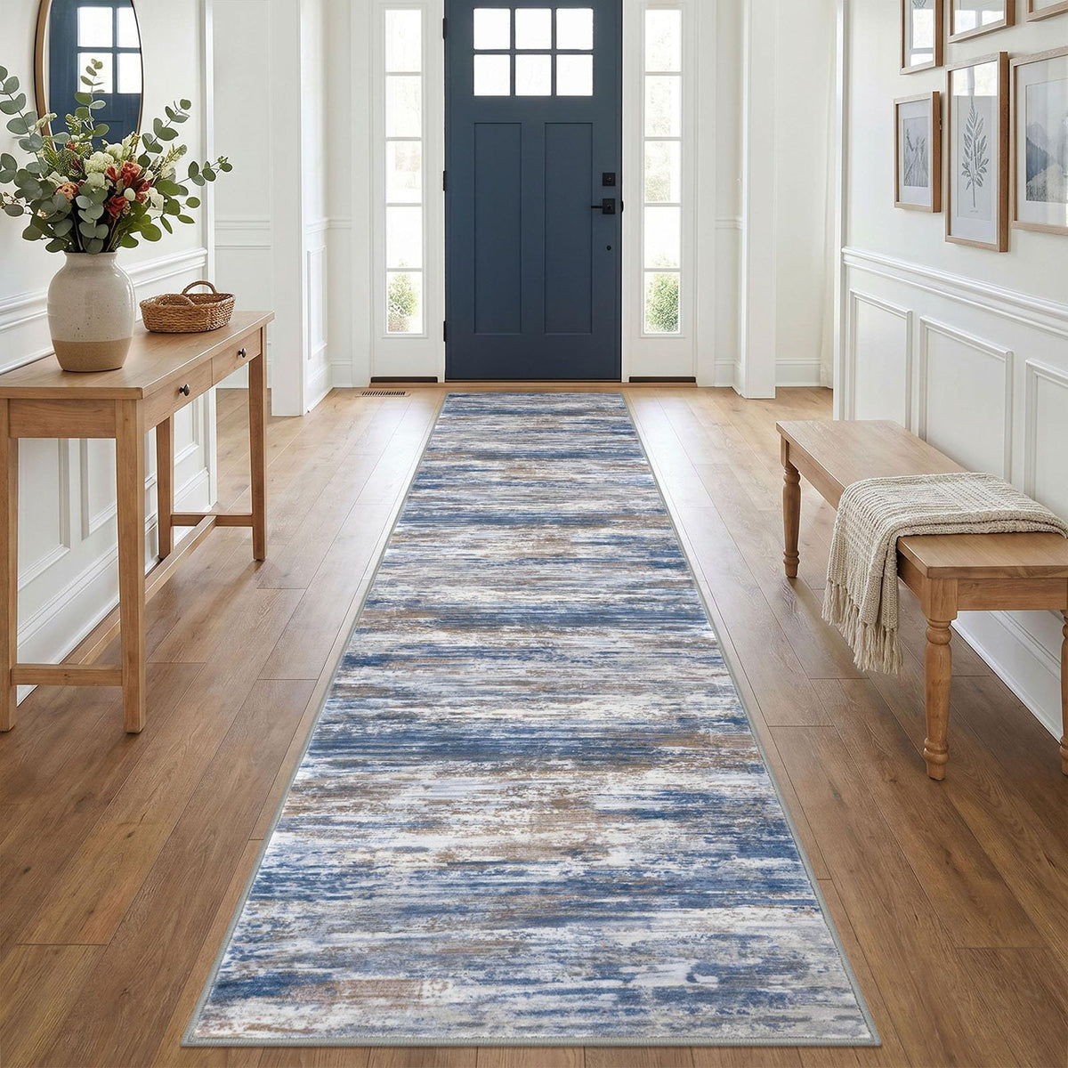 KOZYFLY Abstract Rugs for Entryway 2x3 Washable Small Area Rug Grey-Blue