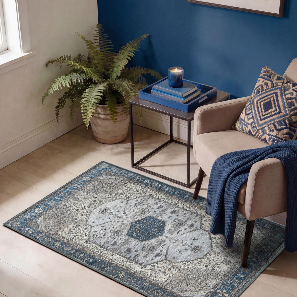 Keen Home Design Vintage Washable Entryway Rug, Non-Slip Low Pile, 2x3