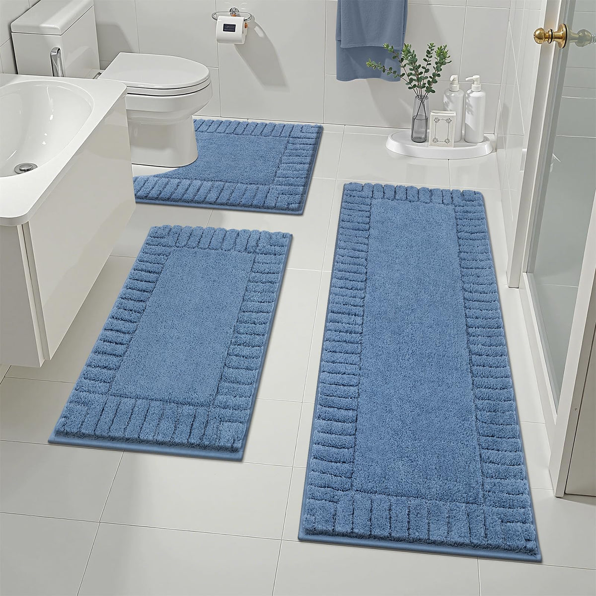 Pauwer Bathroom Rugs Sets 3 Piece, Microfiber Bath Mat Set, Dark Grey