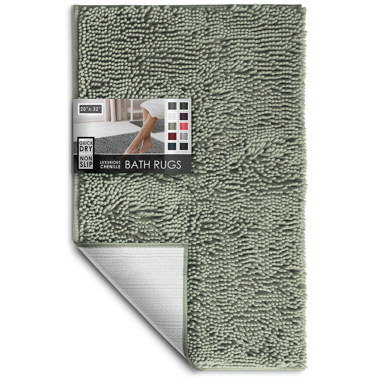 Hearth & Harbor Bathroom Rugs, Chenille Bath Mat - Machine Washable Bath Mats for Bathroom Non-Slip Backing Rubber, Quick Dry Bathroom Mat, 17 x 24 + 20 x 32 - Hunter Green