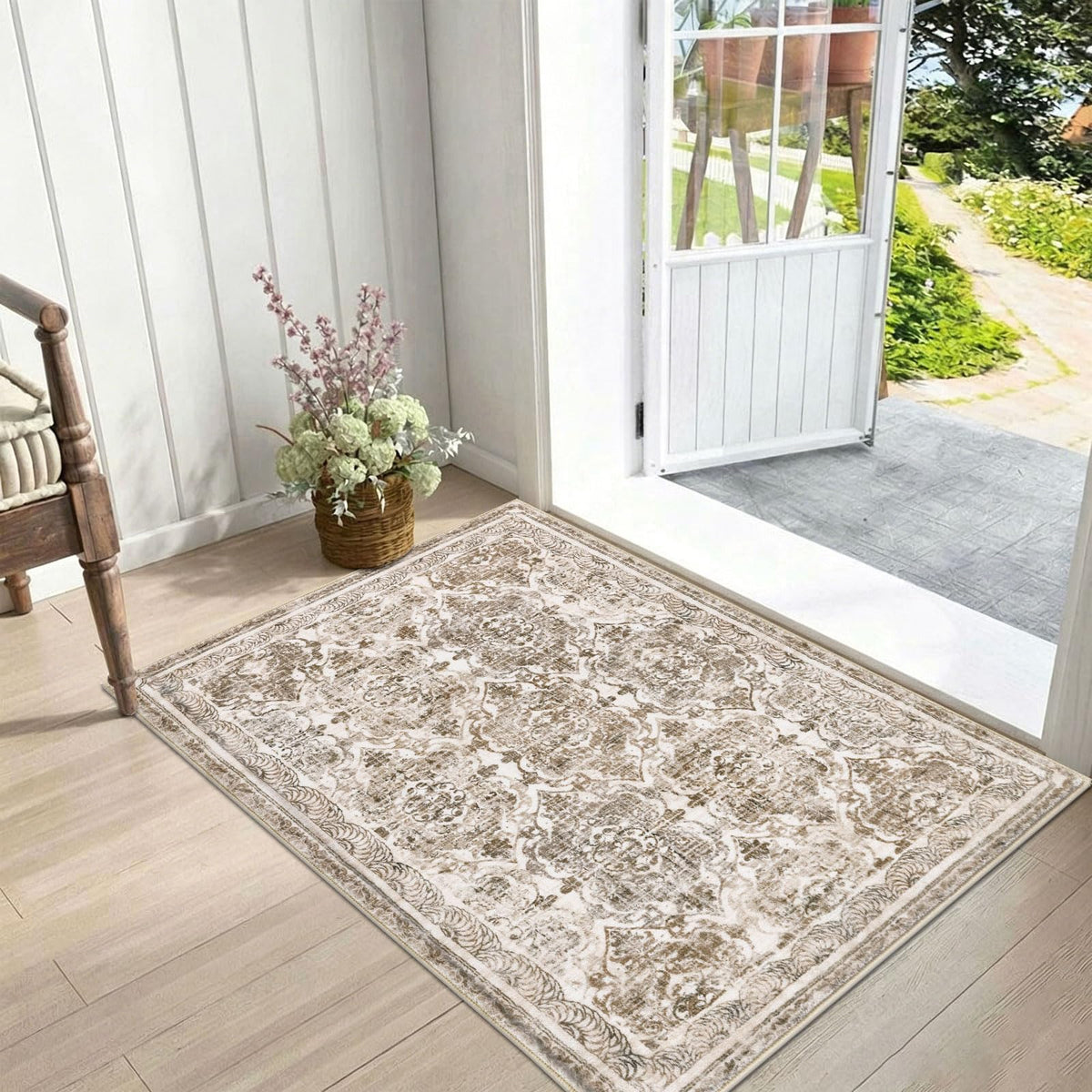 Vaukki Hallway Runner 2x6 ft, Grey Vintage Shaggy Soft Kitchen Rug