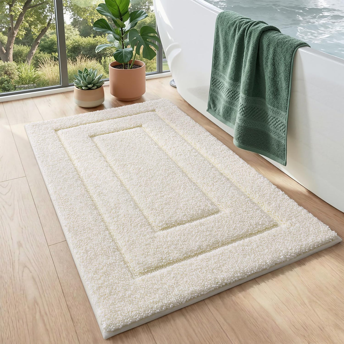 DEXI Bathroom Rugs 36x24, Non-Slip Bath Mat Soft Absorbent, Beige
