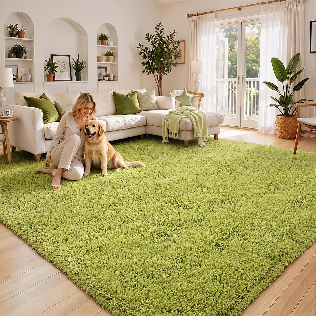 Small Shag Area Rug for Bedroom, 2x3 Cream Soft Plush Carpet