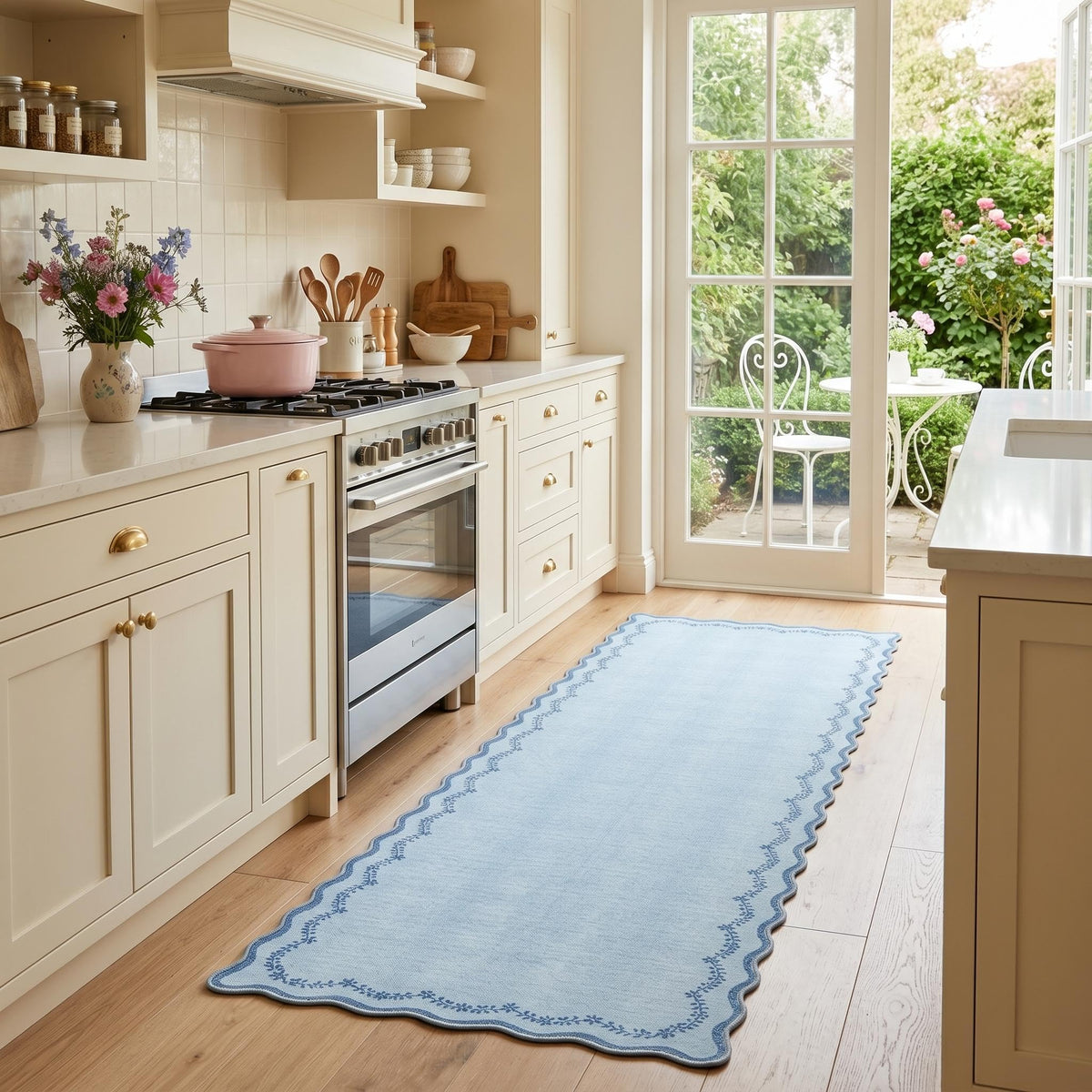GarveeHome 3x5 Scalloped Washable Area Rug Non Slip Bedroom Entryway Rug